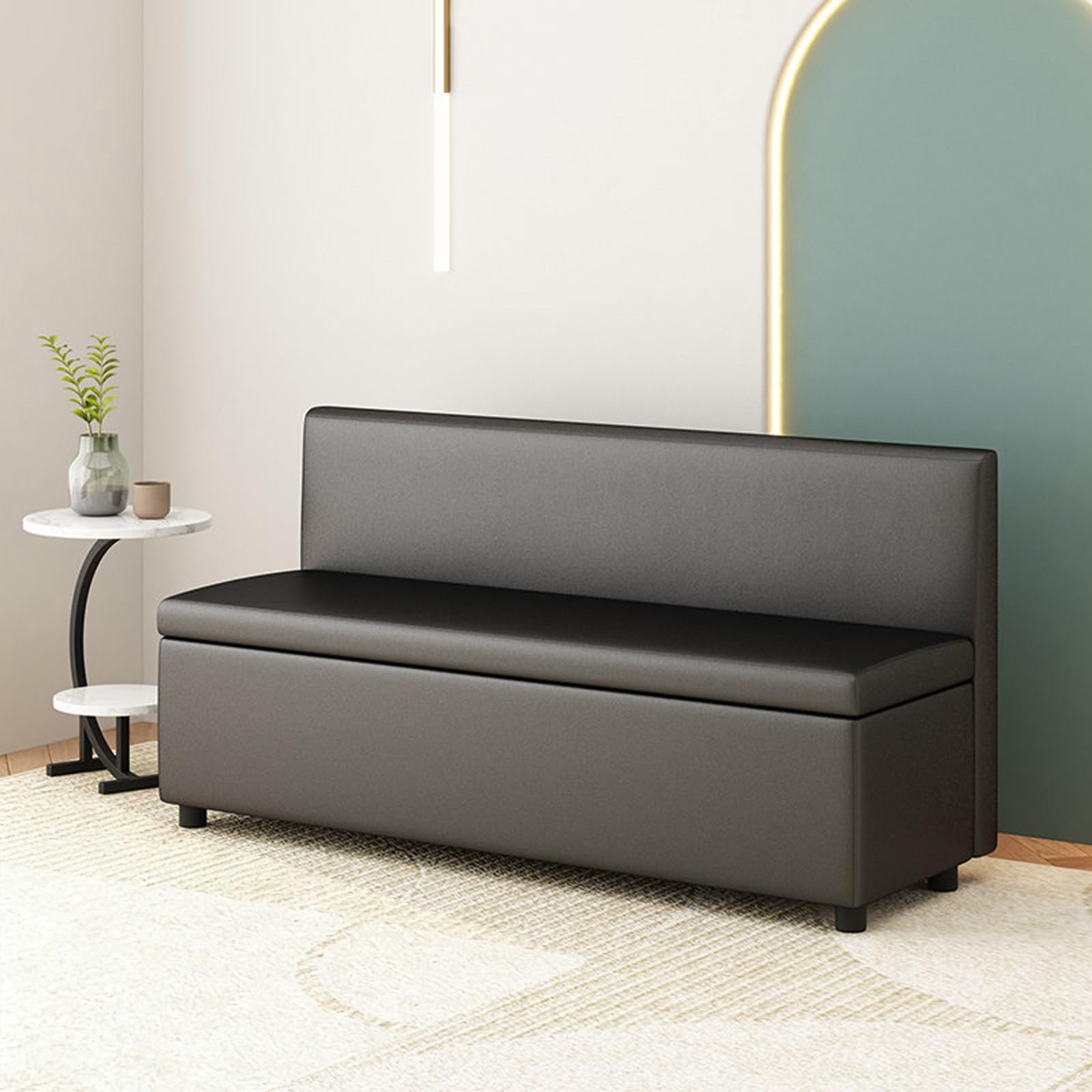 Banc coffre en similicuir avec dossier fini le désordre dans l'entrée assise 120cm pu