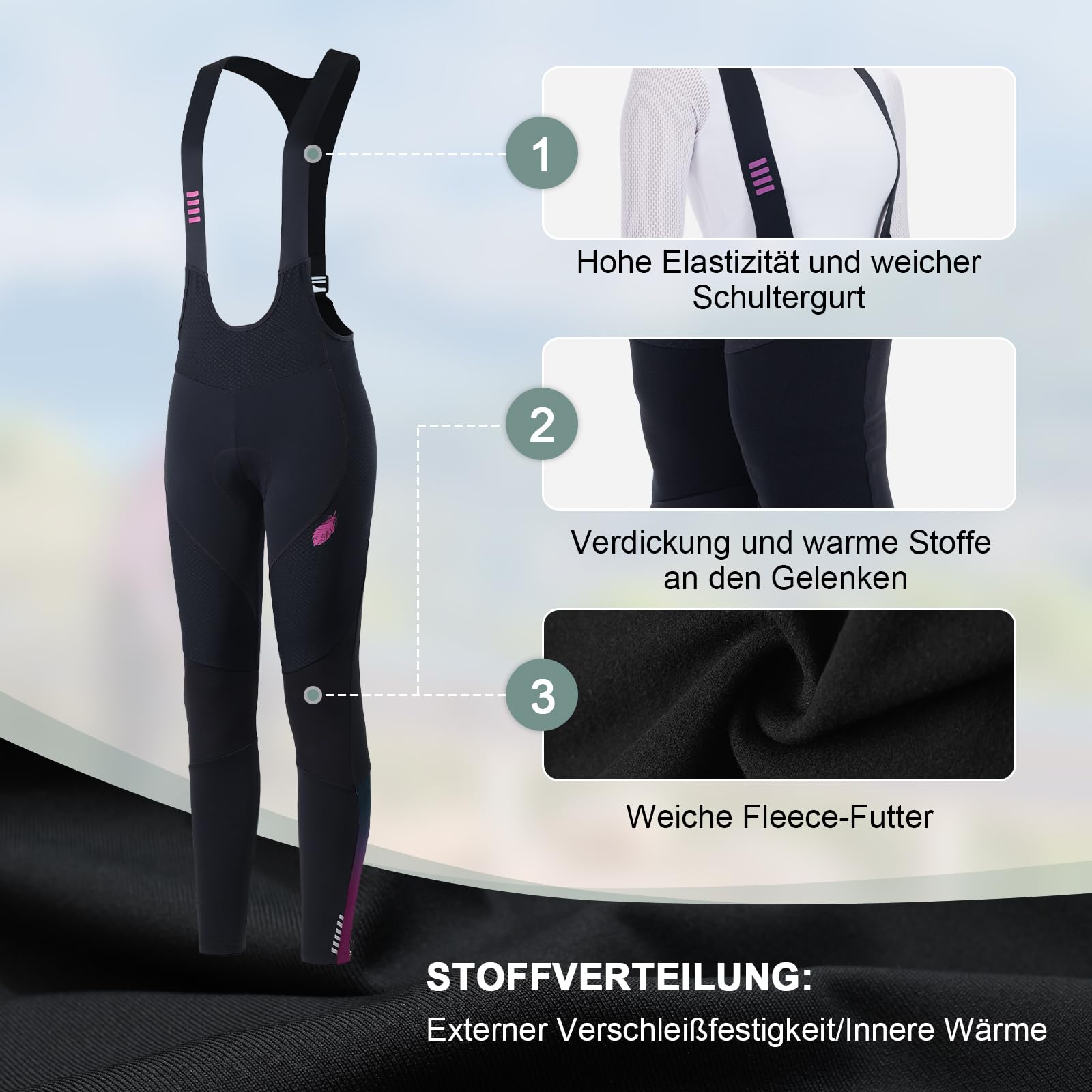 Santic Pantaloni lunghi da ciclismo da donna, con imbottitura, chiusura lampo termica sulla parte inferiore della gamba, super elastici e caldi