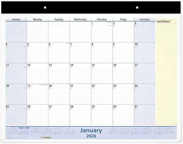AT-A-GLANCE 2026 Desk Calendar, Monthly, Desk Pad, 22" x 17", Standard, QuickNotes (SK7000026)