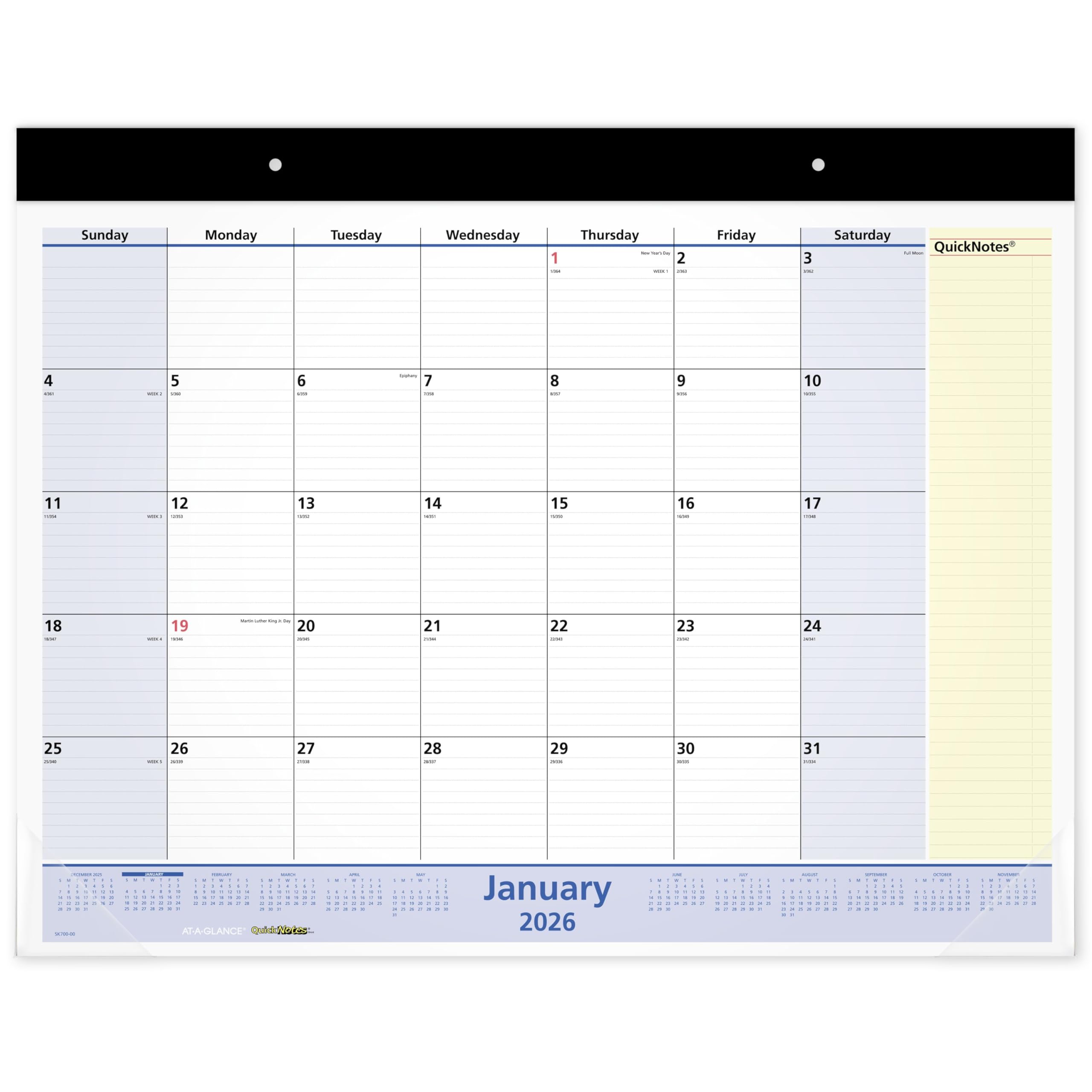 AT-A-GLANCE 2026 Desk Calendar, Monthly, Desk Pad, 22" x 17", Standard, QuickNotes (SK7000026)