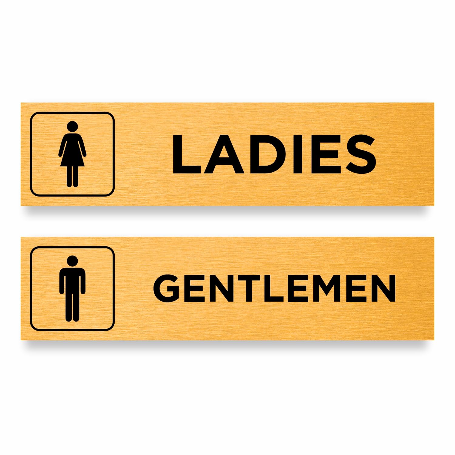 Slimline Aluminium Toilet Door Signs Twin Pack from ViroDisplay® - Gentlemen & Ladies Symbols - Brushed Gold - 200 x 50mm - Durable Printed Surface - Self-Adhesive Fixing