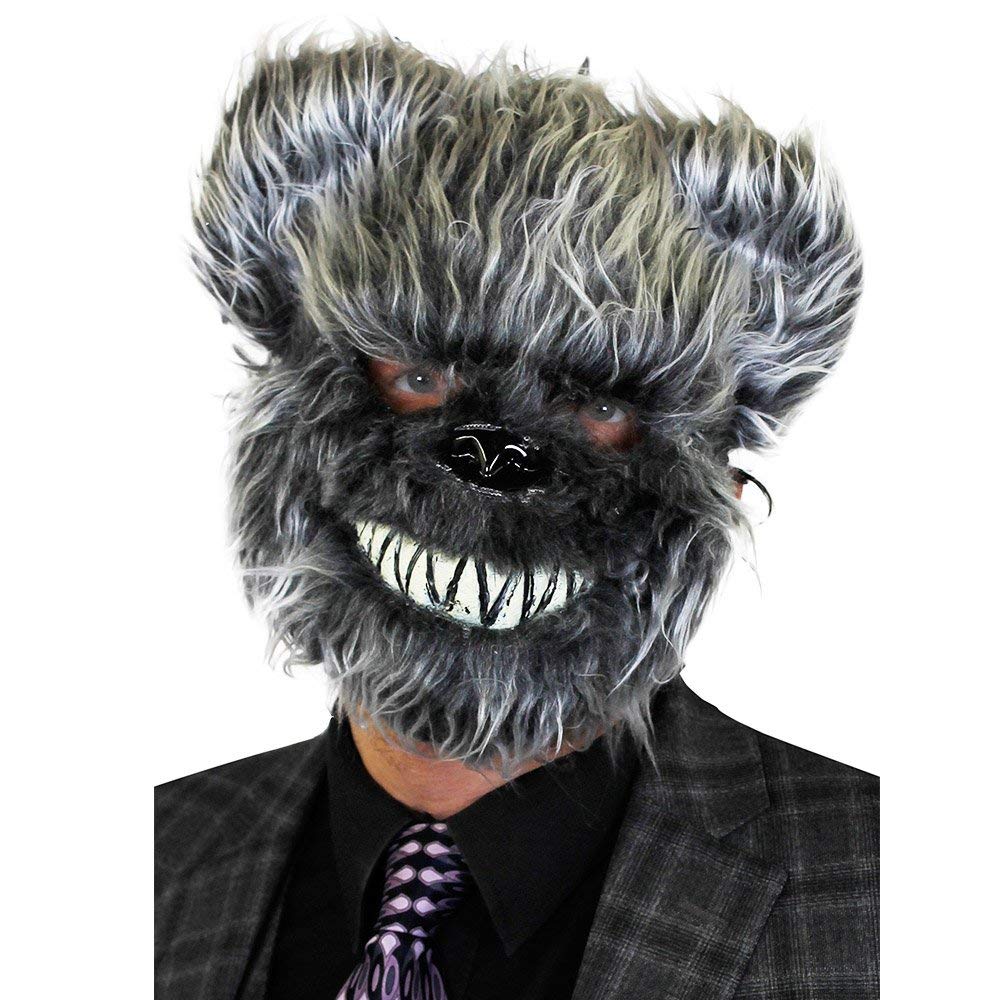 HALLOWEEN GREY BEAR MASK - FAUX FUR MASK WITH POINTED TEETH AND ROUNDED EARS - PERFECT ACCESSORY FOR CREEPY HALLOWEEN FANCY DRESS - ADULT ONE SIZE FITS MOST - PACK OF 1
