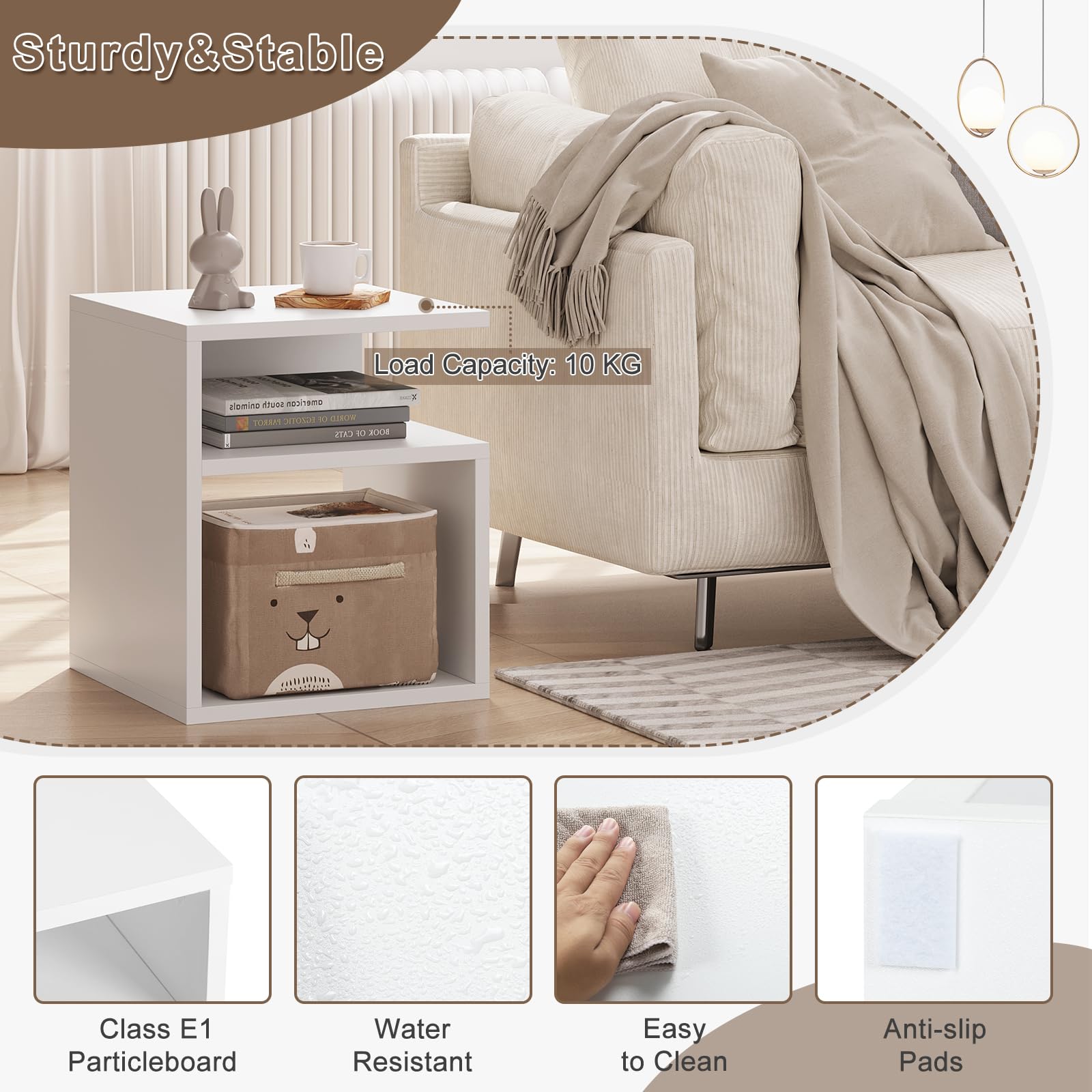 EUGAD Set di 2 Comodini a 3 Ripiani, Tavolini da Notte Bianchi Moderni per Camera da Letto, Mobili Salvaspazio, in Legno, 35x35x41,5 cm