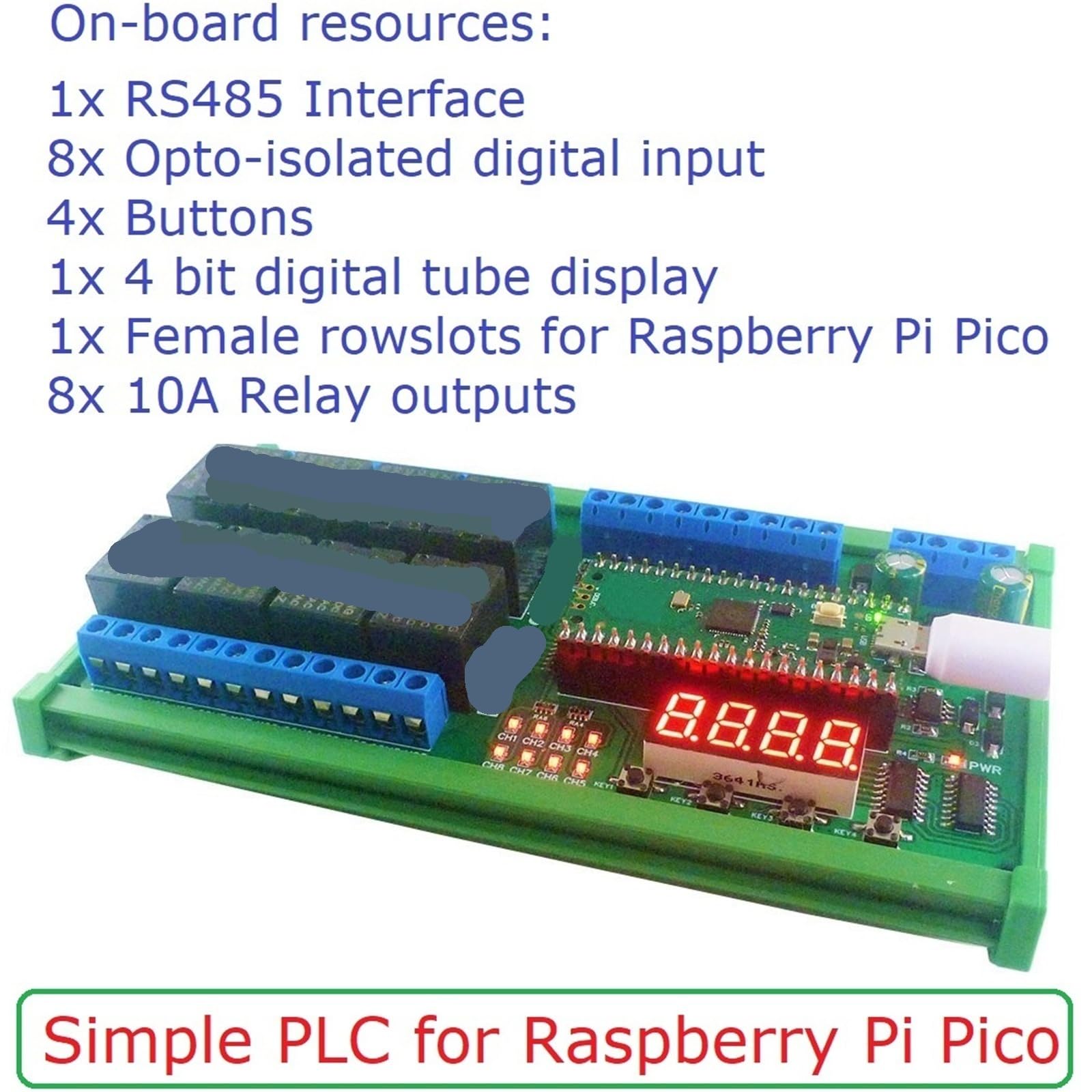 DN33C08 8ch RS485 PLC IO Scheda Espansione Modulo relè ritardo multifunzione per RasPi RPI Pico Python C++