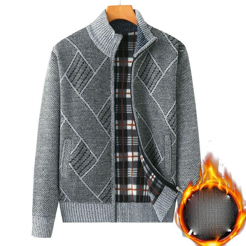 Men's Autumn Winter Thickened Plush Lined Warm Knit Sweater Cardigan3