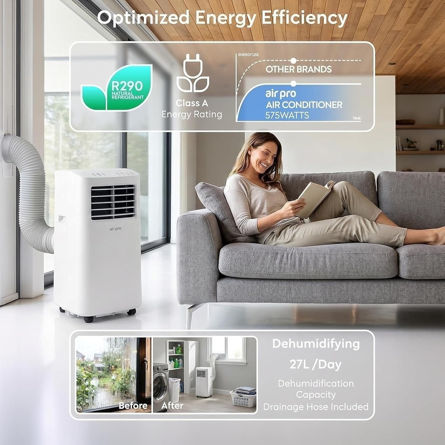 Aire Acondicionado Portátil 12000 BTU 4-en-1 Unidad Móvil con Control Remoto, Temporizador 24 Horas y Kit de Ventana, Enfriamiento Potente para Hogar, White, 5000 BTU