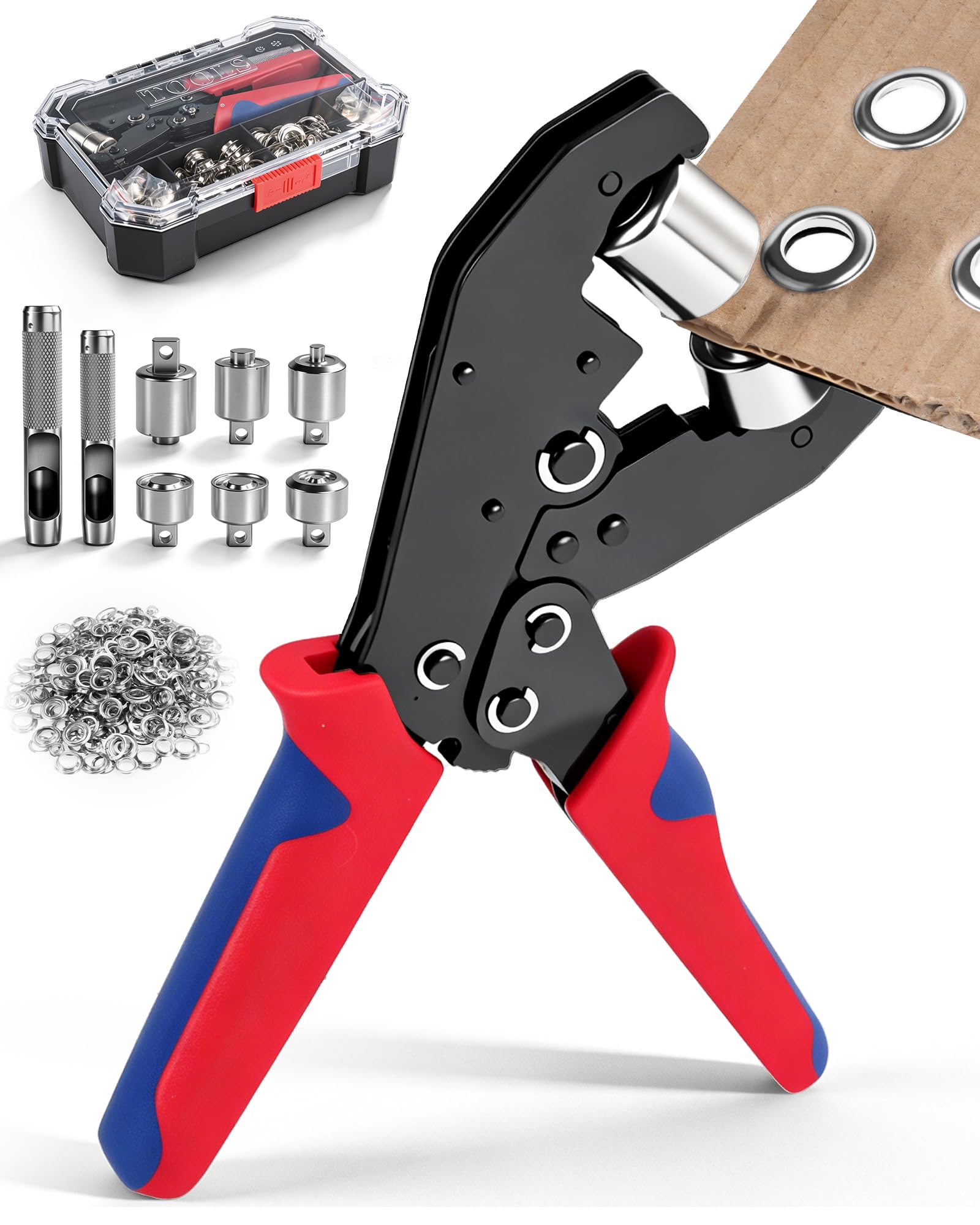 Ösenzange Kit mit Austauschbaren Einsätzen, Lochzange Ösenpresse mit Aufbewahrungsbox und 400 Ösen (Ø6/10 mm je 200 Stk), Hand Ösen Werkzeug für Planen, PVC, Leder, Stoff, Karton
