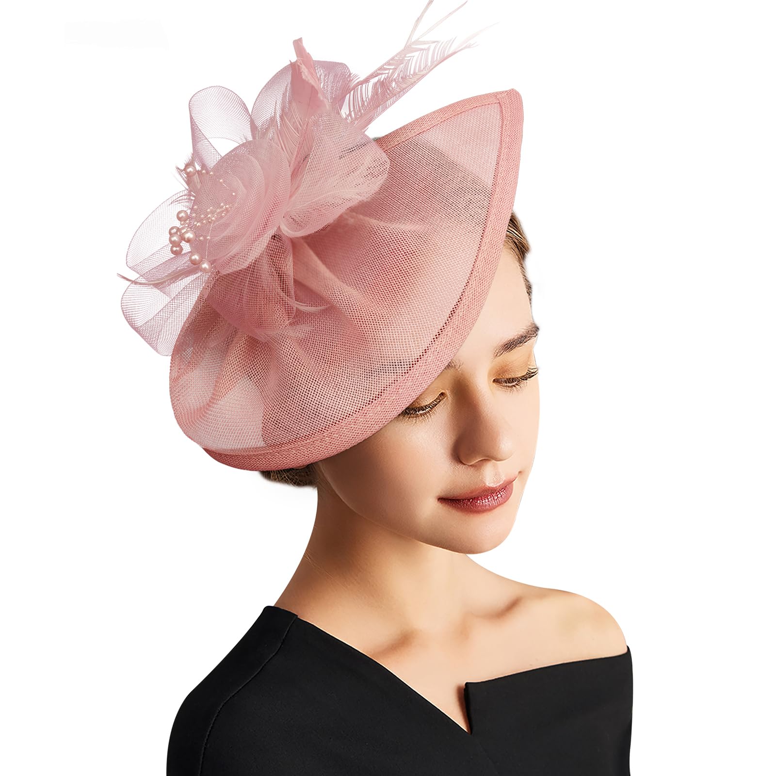 DRESHOW Women Fascinator Hats Tea Party Hat Vintage Pillbox Hat Headband for Cocktail