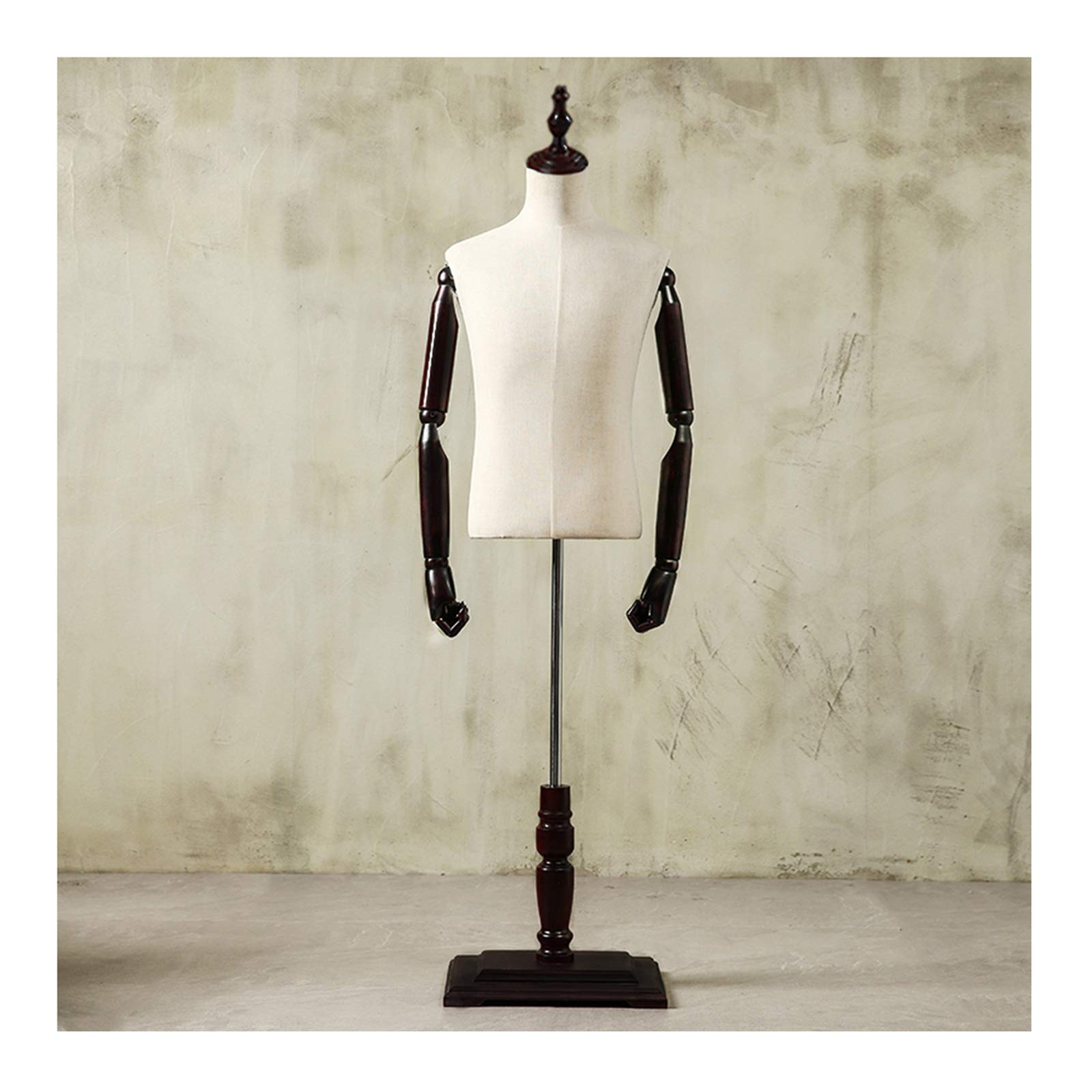 UMJIGF Mannequin Torso, Solid Wood Arm Black Solid Wood Square Bottom ABS Double Hole Design Adjustable Height, Full Body Dummy Human Body Display Model Stand (Color : B, Size : S),