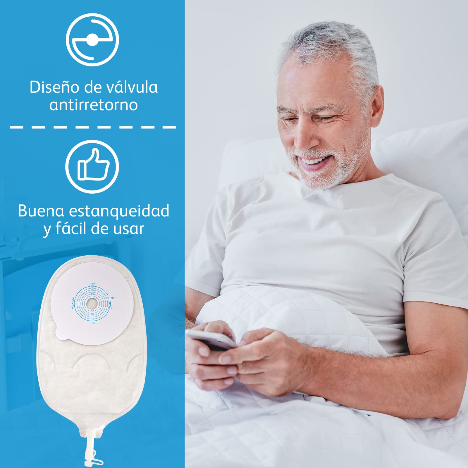 Bolsa Para Estoma Una Pieza Urostomía Suministros Diseño Antirretorno Cortar 15-45 Mm