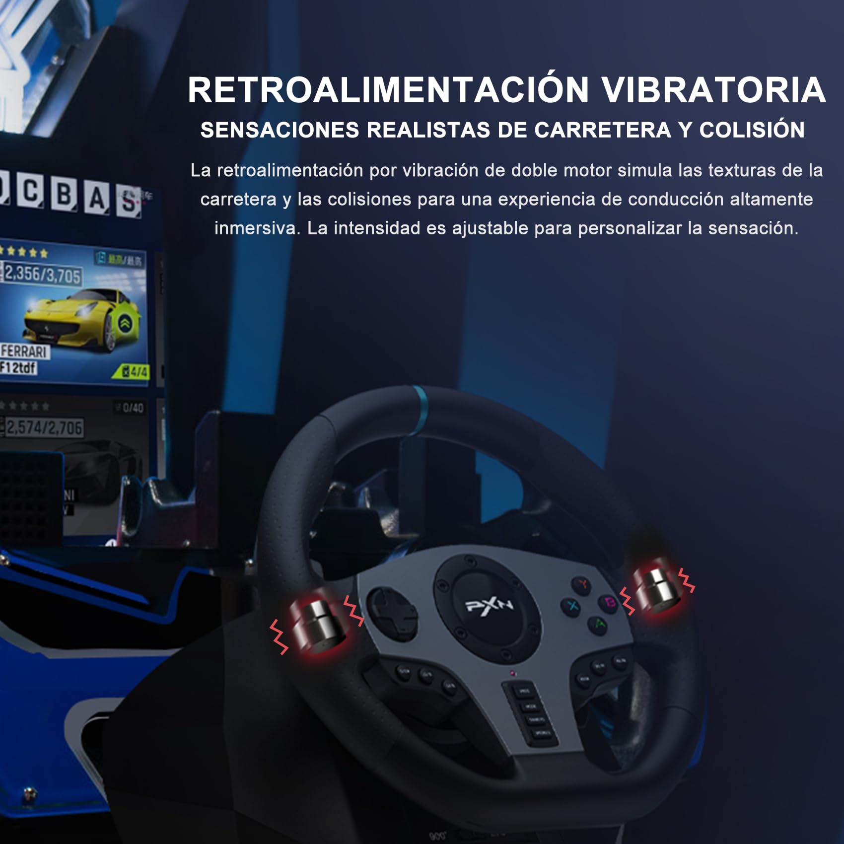 PXN V9 Volante de Carreras de 270/900° con Pedales y Palanca de Cambios y Feedback Vibración, con Tool App, Volante para PC, Xbox, PS4, y PS3