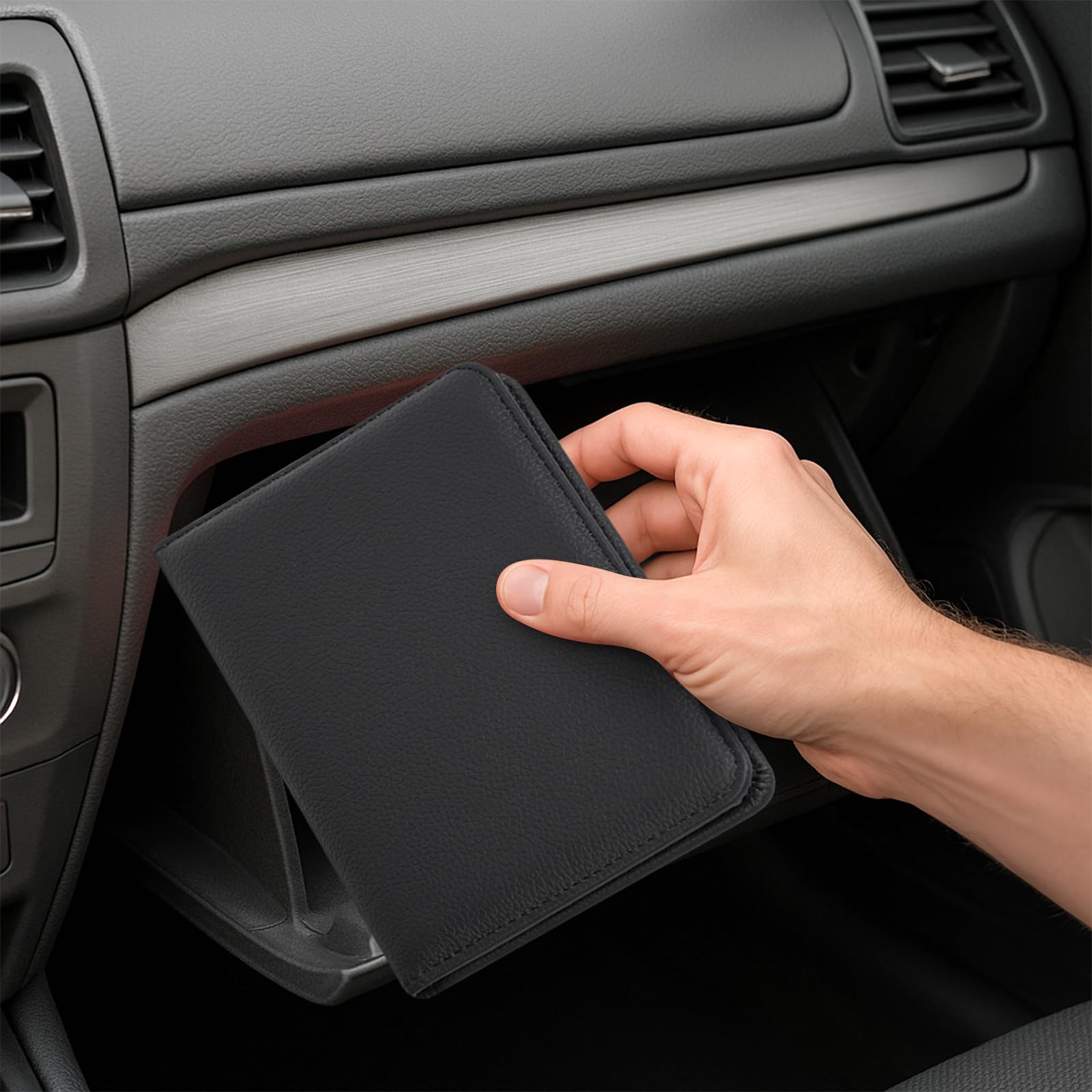 RSAquar Porta Documentos para Coche – Funda Compacta de PU para Registro del Vehículo, Seguro y Permiso de Conducir – Organizador para Guantera (Negro)