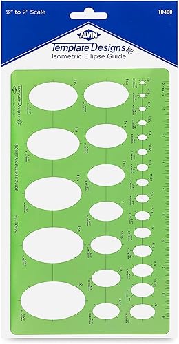 ALVIN TD400, plantilla de guía isométrica de elipse, herramienta de dibujo y dibujo de plástico, ideal para estudiantes y profesionales por igual,