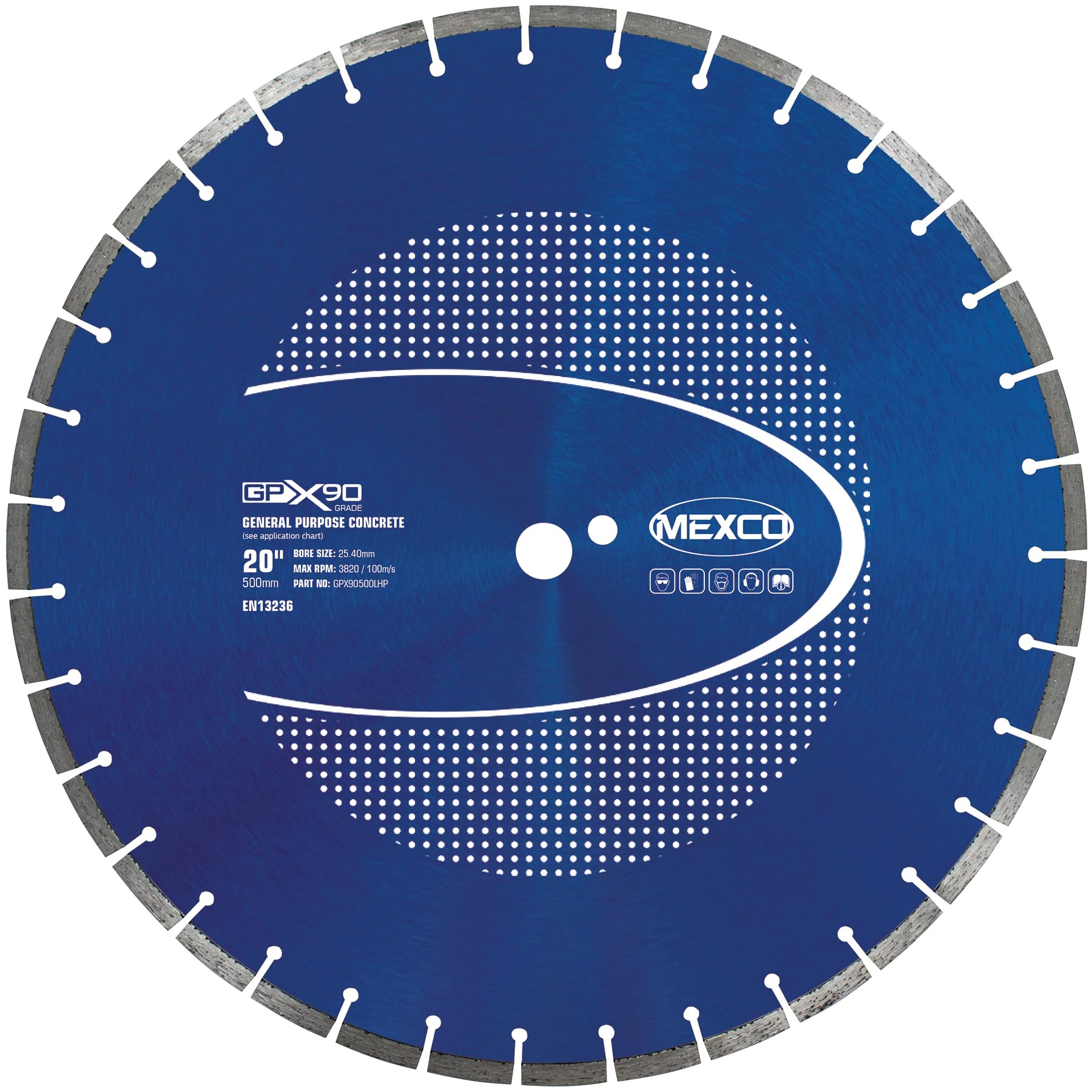 Mexco GPX90 General Purpose Diamond Blade, High-Performance Cutting Disc for Non-Abrasive Concrete Materials – 500mm, 10mm Segment Height, 25.4mm Bore