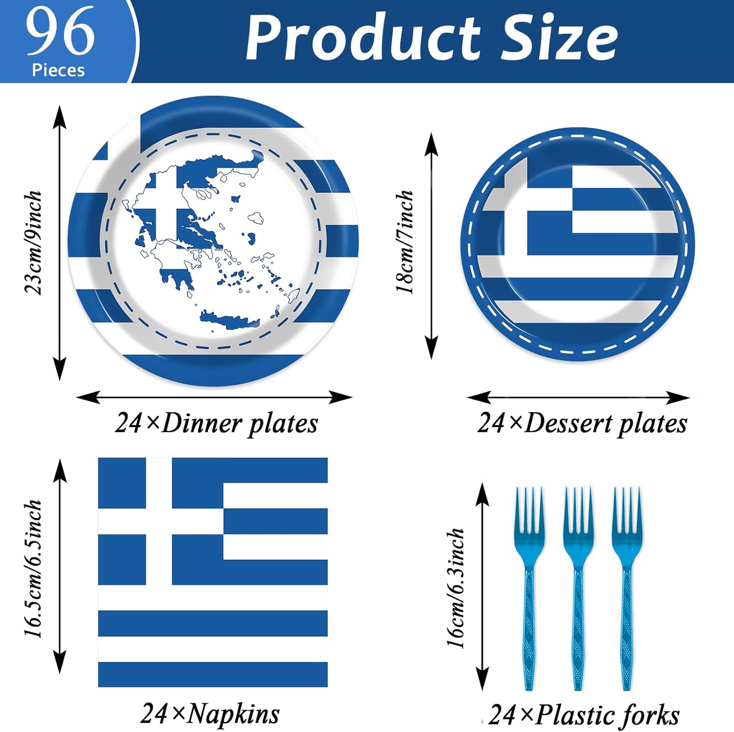 gisgfim 96 Pcs Greek Flag Greece Plates and Napkins Party Supplies Greek Flag Birthday Party Tableware Set Blue Greece Birthday Decorations Favors for Greek Family Gathering Dining for 24 Guests