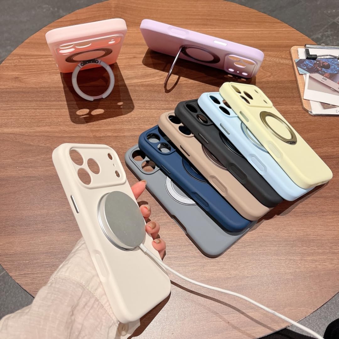 Custodia con supporto magnetico in silicone liquido girevole per iPhone 14 con ricarica wireless e cover invisibile (per iPhone 14/bianco)
