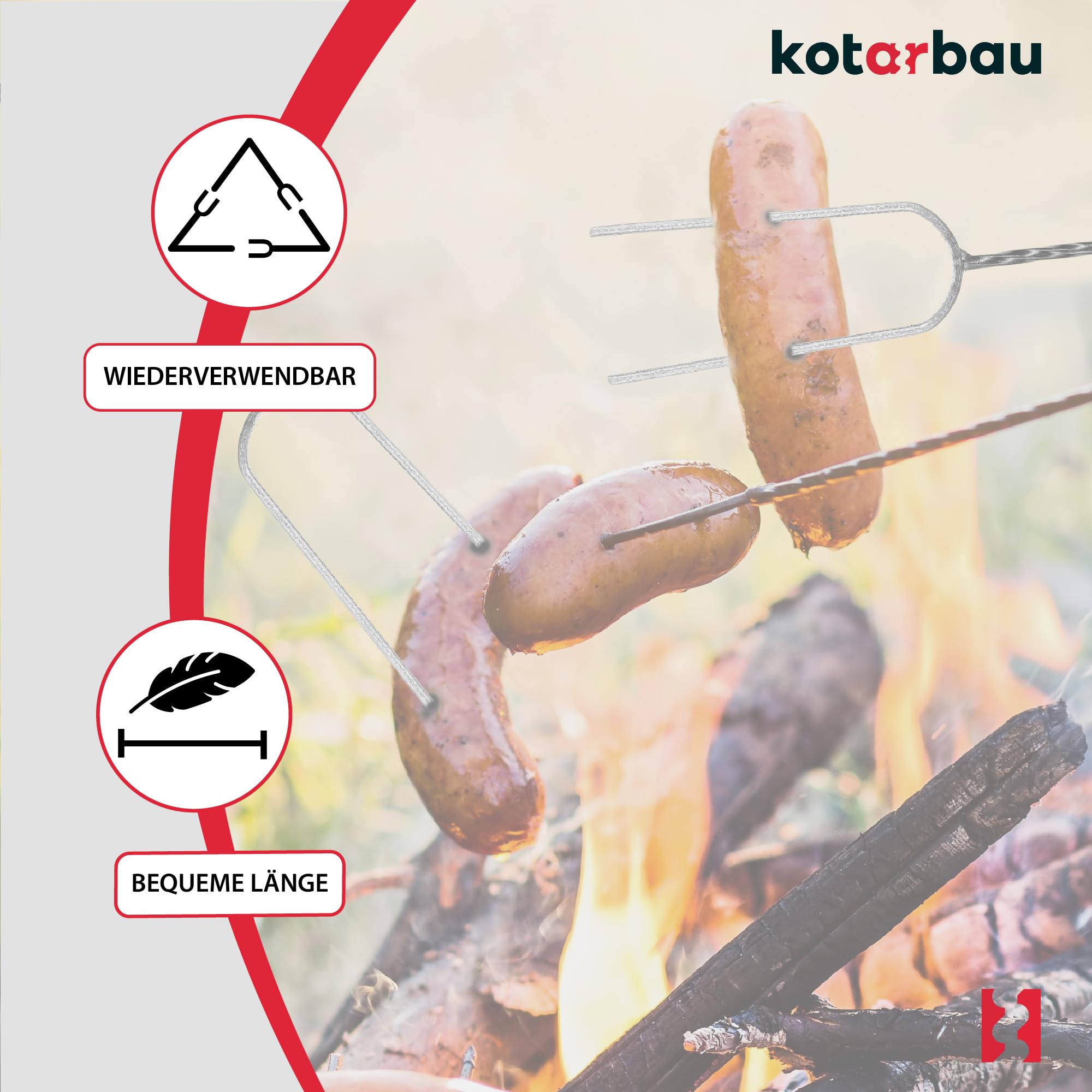 KOTARBAU® 10er Set Grillspieße - Lagerfeuer Spieße lang - Grillgabel - Camping Grill – 120 cm – Würstchenstecker – Feuergabel – Grillgabeln