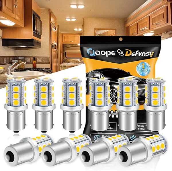 Qoope 1156 1141 Led Bulb 10V-30V AC/DC Super Bright Warm White 1073 7506 BA15S Replacement Bulbs for RV Camper Travel Trailer Marine Motorhome Interior Turn Signal Lights (Pack of 10) High B