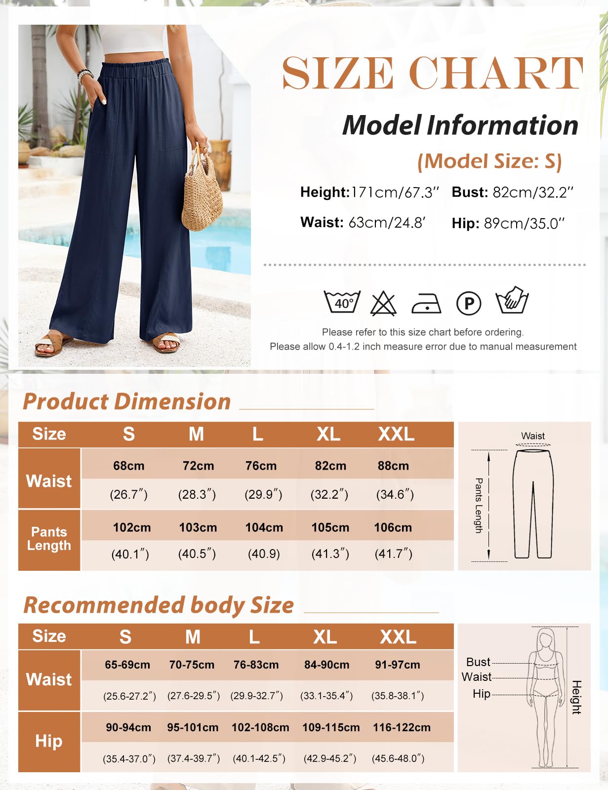 Niwicee Pantaloni Lino Donna Estivi Pantaloni Larghi Eleganti Pantaloni Vita Alta Elastico Pantaloni Leggeri Estivi Casual Solido Sciolto Gamba Dritta Pantaloni con Tasche