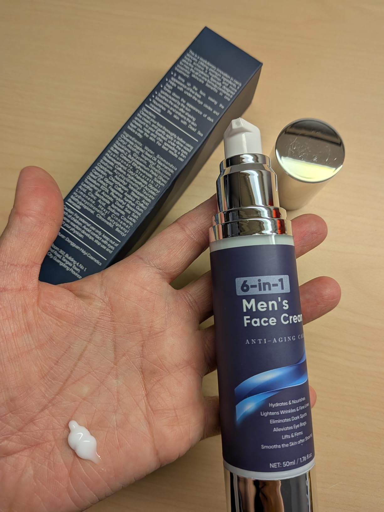 WAESKI 6-in-1 Face Cream for Men, Anti-Aging Moisturizer with Collagen, Hyaluronic Acid and Shea Butter, Reduces Wrinkles, Dark Circles and Puffiness, Men's Formula Daily Care 1.76 fl oz (1)
