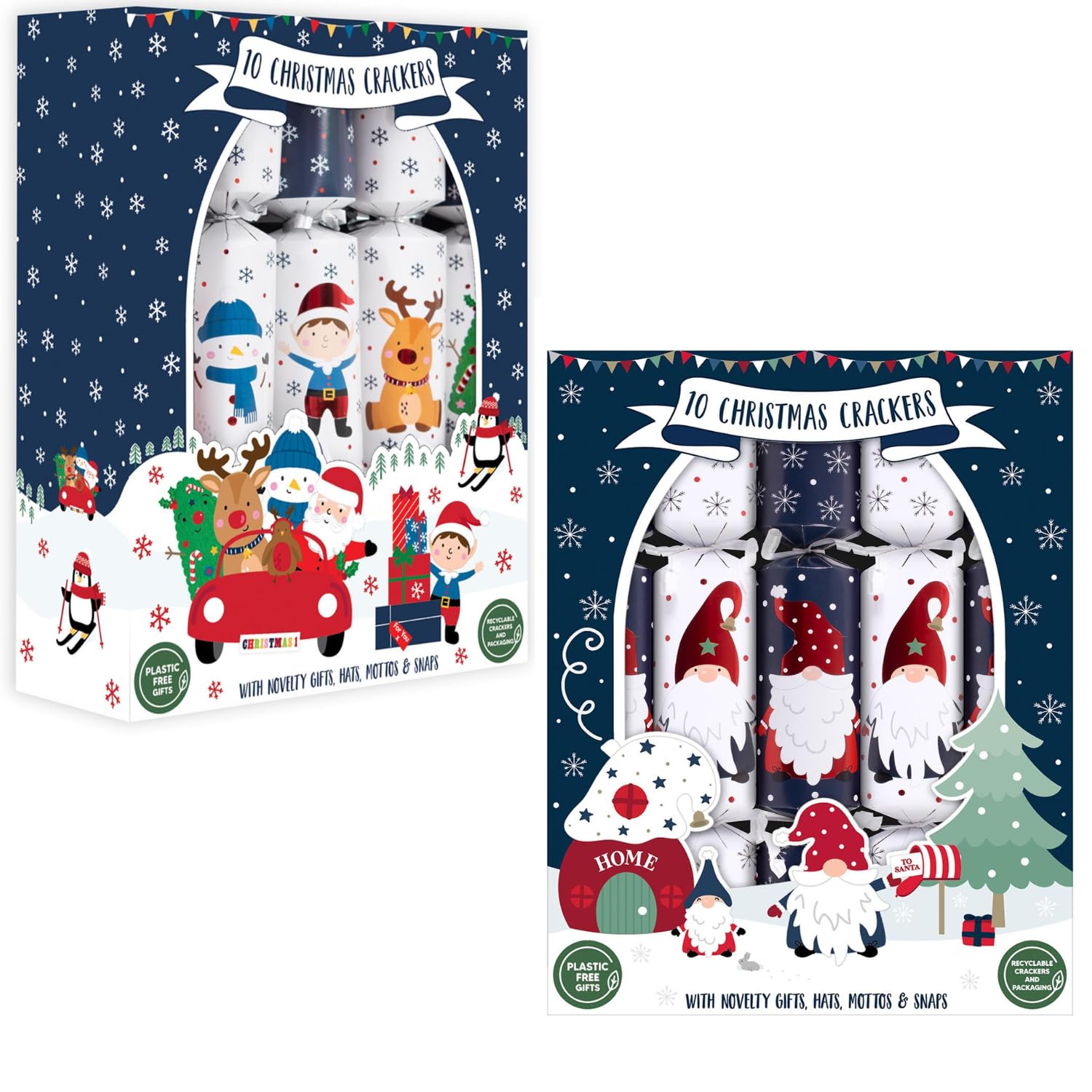 YöL Set Of 20 Christmas Crackers Blue Santa And Gnomes Design Festive Table Decor Red Blue Santa And Friends Design Festive Gonks