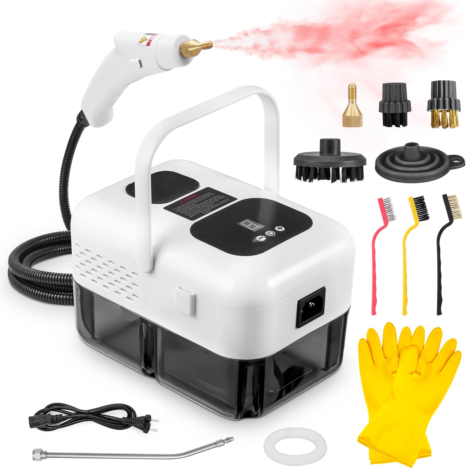 2500W Pulitore a Vapore Portatile, 9 Velocità Regolabili, con 9 Accessori, 1,2L Grande Serbatoio Steam Cleaner, per Cucina Bagno Patio Piastrelle Fughe Pavimenti (Bianco)
