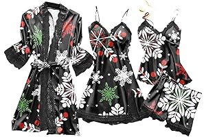 Amovibe Lingerie Set for Women - Christmas Silk Lace Robe Nightgown Pajamas