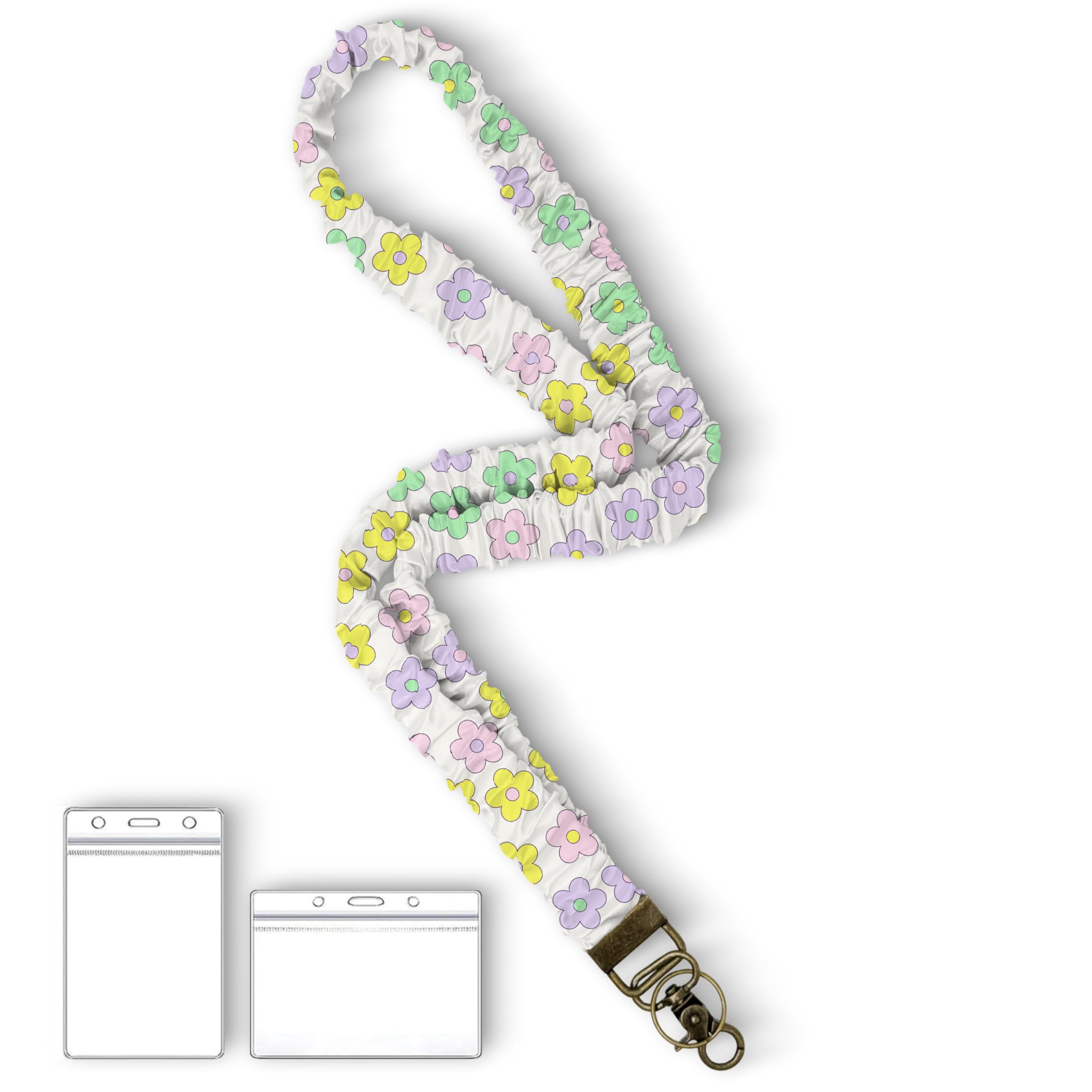 Stretchy Scrunchie Lanyard for ID Badges Keys, Cute Teacher Lanyard for Women with 2 Card Holders 19.6 Inch