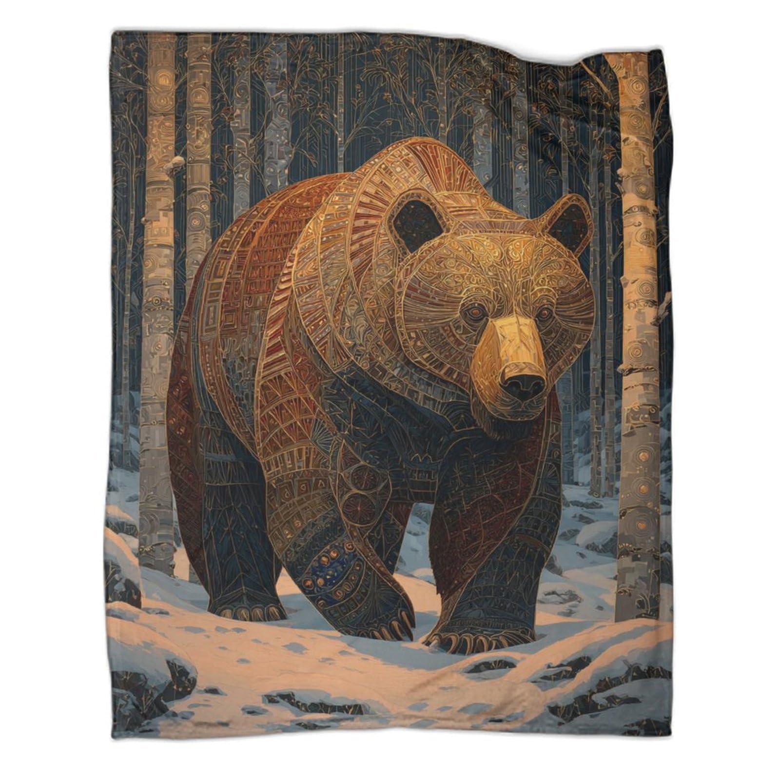 kaiyun Brown Siberian Giant Bear with Geometric Patterns Throws And Patchwork Quilts,60x80inch(150x200cm),Soft Blanket with Pattern
