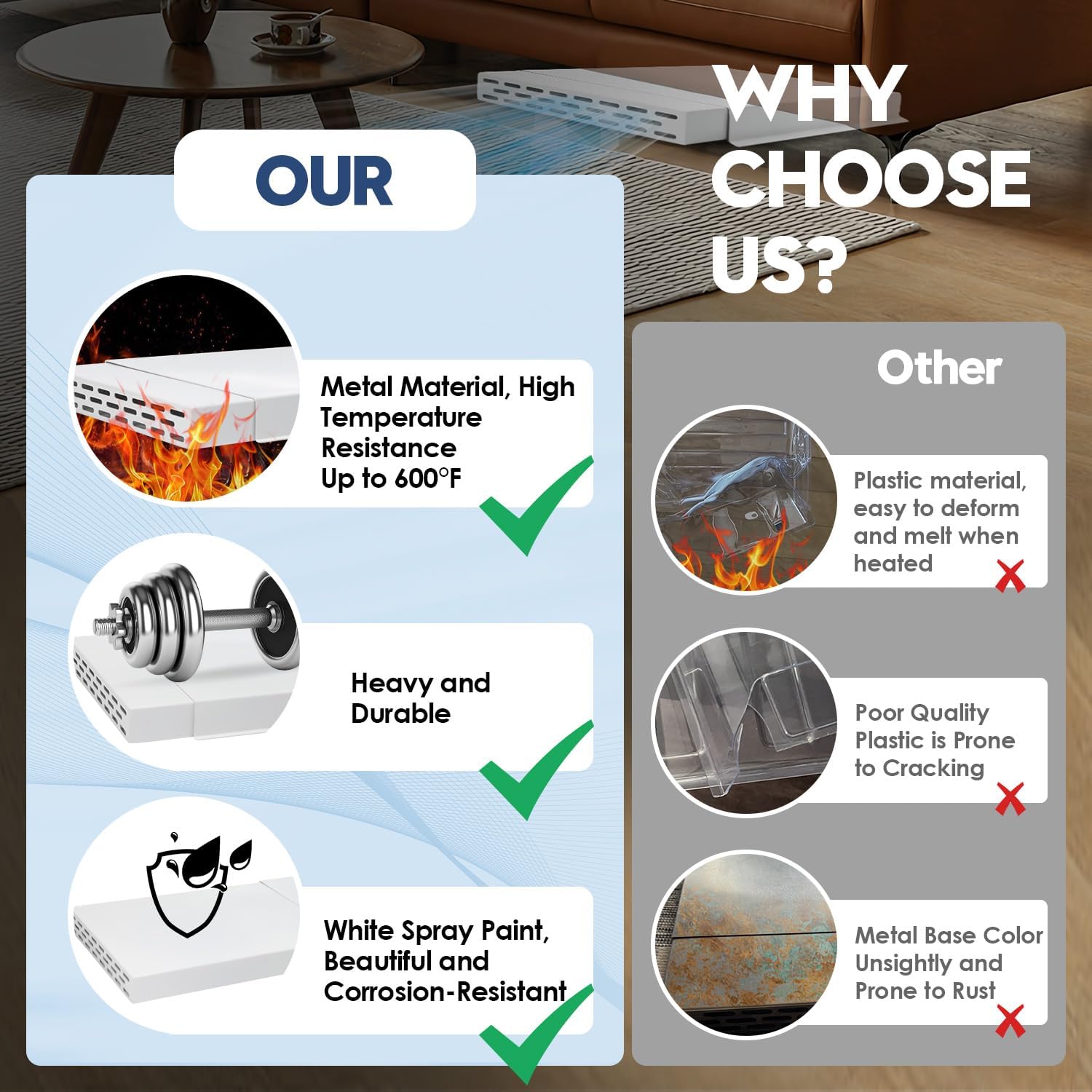 16"-33" Adjustable Floor Air Vent Extender Under Furniture, Aluminum Alloy Metal Material, Heat-Resistant, Durable, Stable, Fit for Sofa, Bed, Dresser, Bookshelf, Improves Airflow