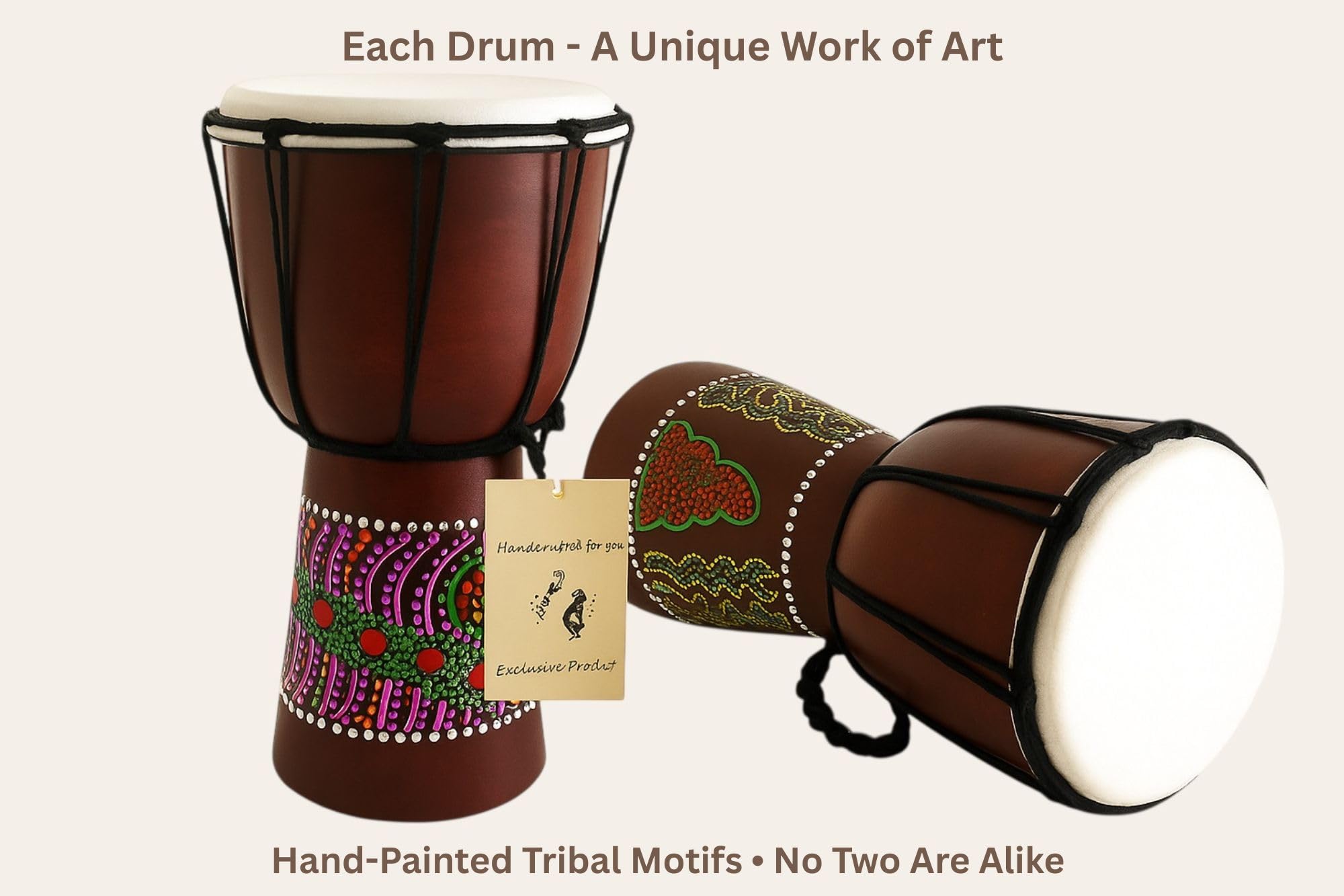 Jive Djembe Drum Bongo Congo - Tambor de madera africana, tamaño mediano, 30,5 cm de alto, sonido profesional, no fabricado en China