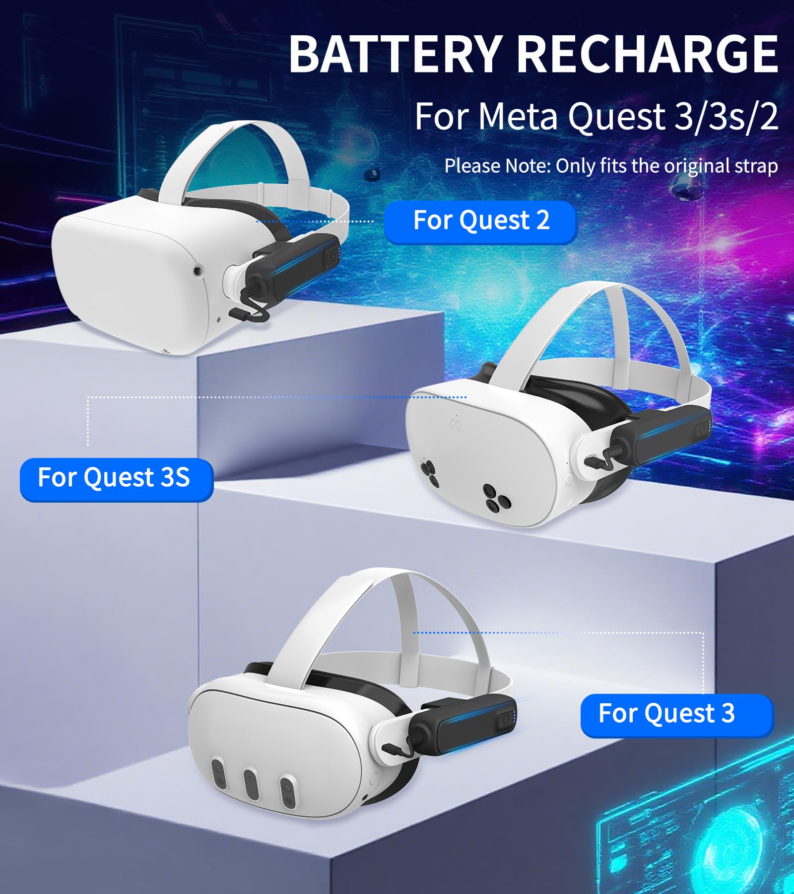 Paquete de batería para Meta/Oculus Quest 3s/3/2, batería externa de 5000 mAh para reproducción de realidad virtual prolongada, accesorios de auriculares VR ligeros y de carga rápida