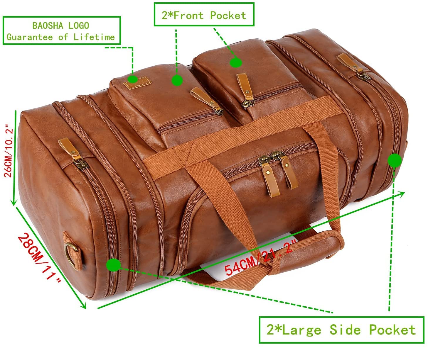 BAOSHA Faux Leder Reise Duffel Weekender Tasche Handgepäck Schlafsack Sporttasche für Herren und Damen HB-21 (Braun)