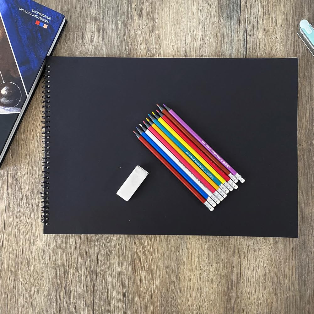 Sketchbook A3 Landscape Spiral Bound Sketchbook 60 Pages of 160gsm Cartridge Paper - Hardback (A3-Black 2Pack) - Image 3