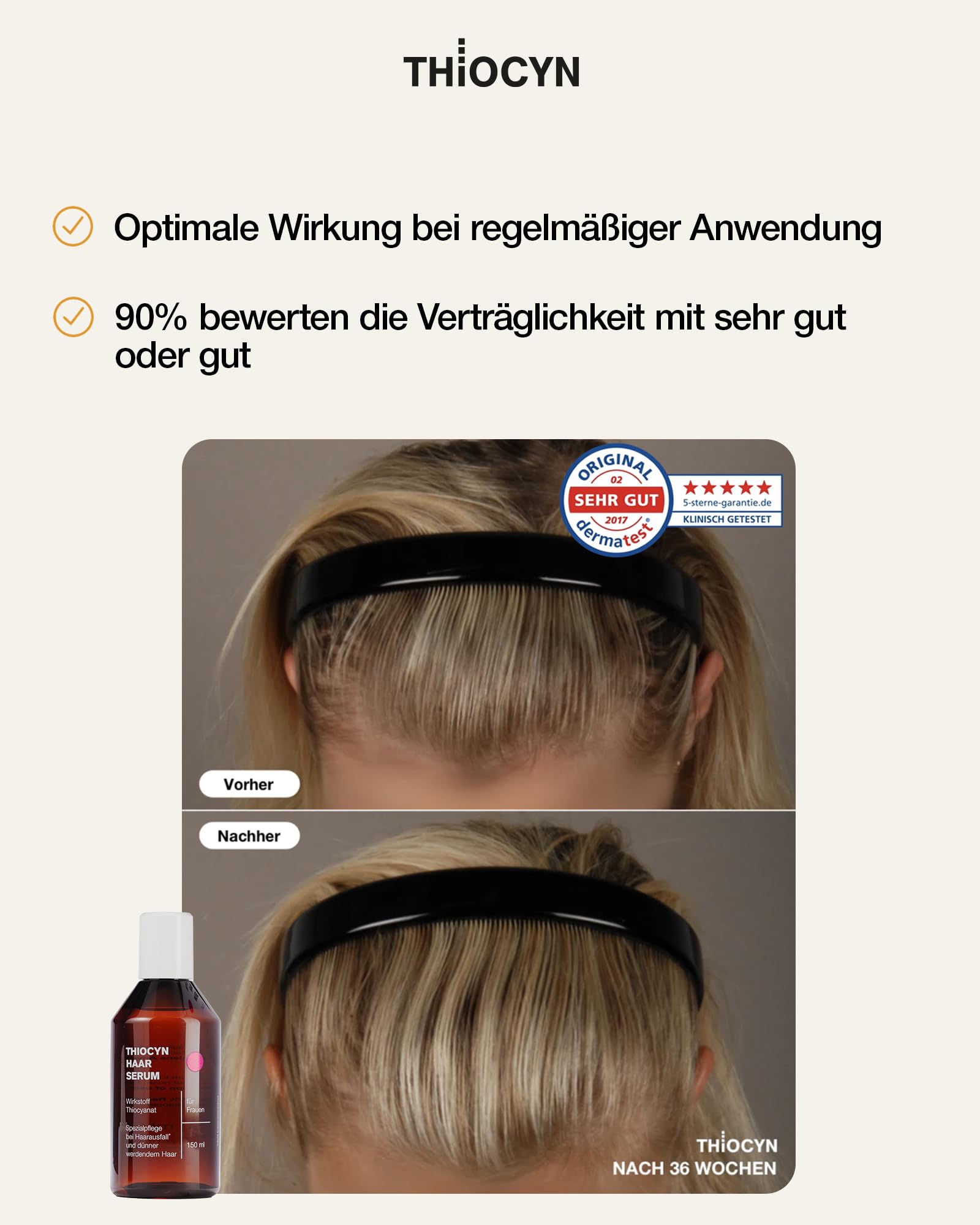 Thiocyn Serum do włosów przeciw wypadaniu włosów dla kobiet 3 x 150 ml – przyspieszenie wzrostu włosów z tiocyjaniananem, biotyną i ryboflawiną – specjalna pielęgnacja przy wypadaniu włosów