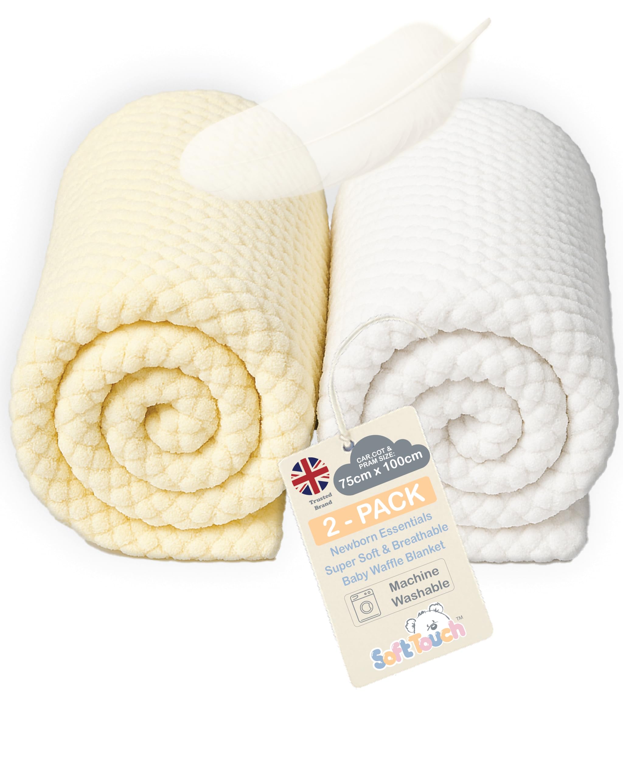Soft Touch Baby Blanket for Newborn, Supersoft Waffle Blankets for Newborn Baby Boys and Girl Blanket. Car Seat, Pram, Cots 0-2 Years. 75 x 100cm (2-Pack)