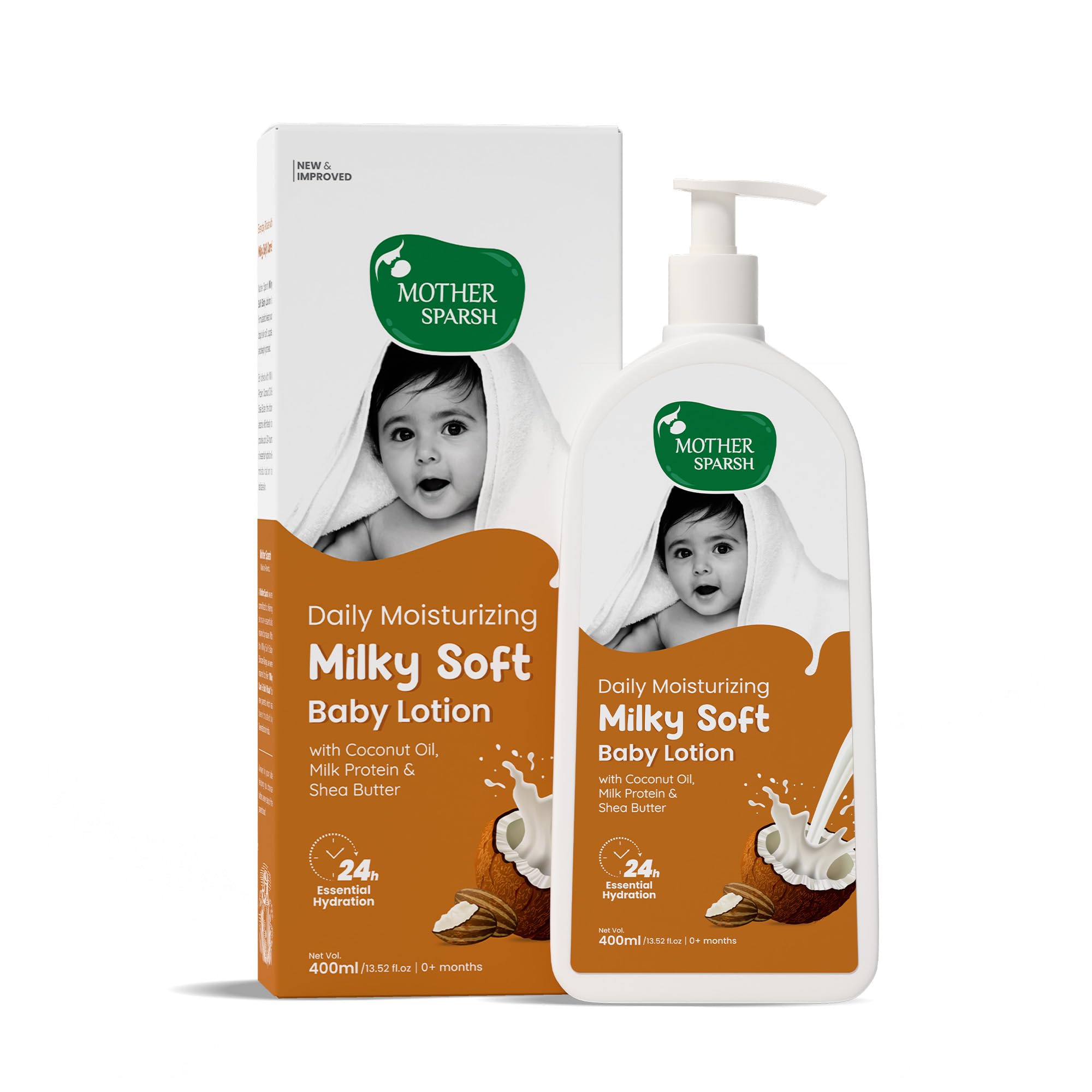 Mother Sparsh Milky Baby Lotion-400ML | Extra Gentle Moisturizer Hypoallergenic & pH balanced | With Milk Protein, Coconut Oil & Shea Butter | No Parabens, No Mineral Oil | Safe for Newborns