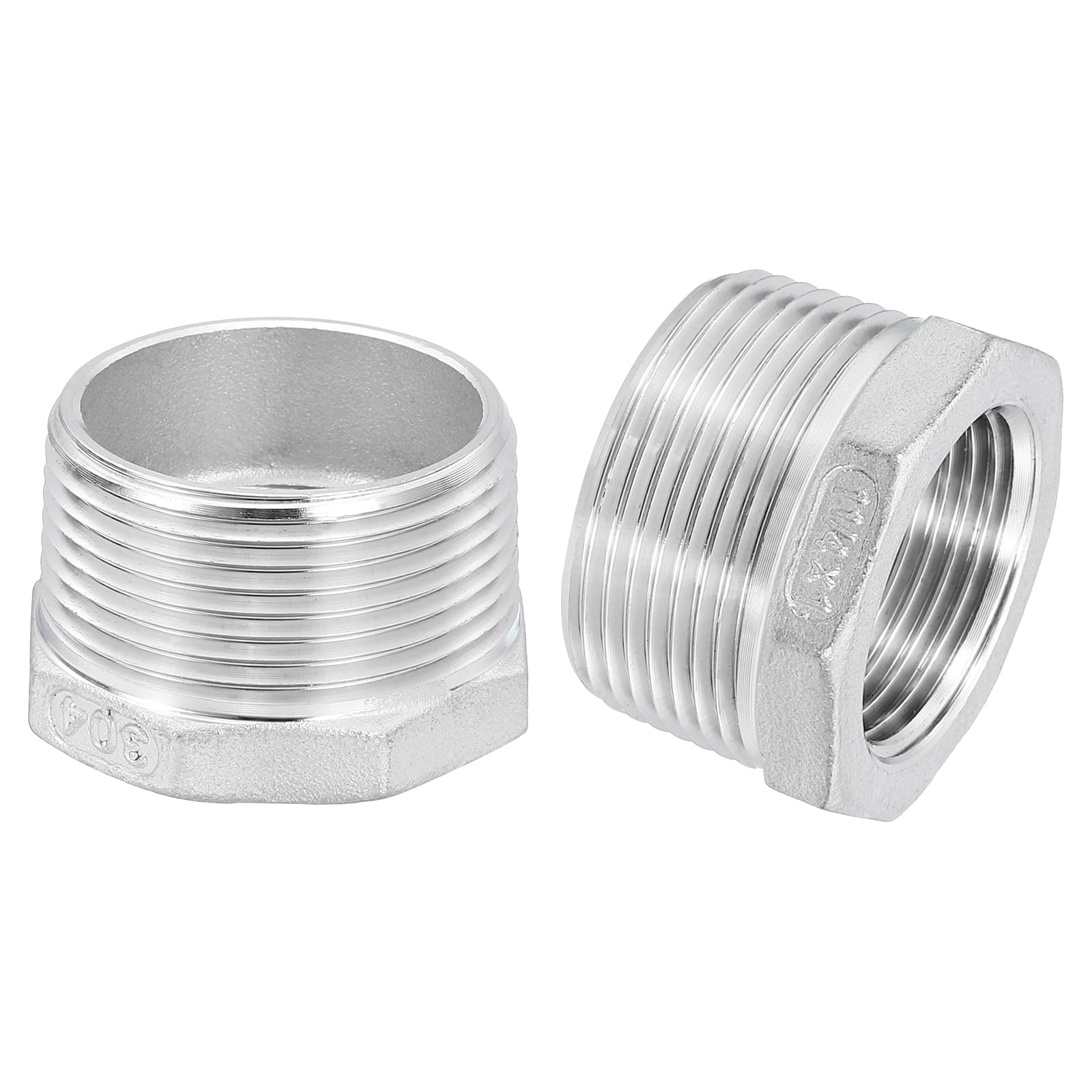 uxcell 5Pcs 1-1/4" Male to 1" Female NPT 304 Stainless Steel Reducer Hex Bushing, Reducing Cast Pipe Adapter Fitting for industrial, oil/gas, water, HVAC, and plumbing systems