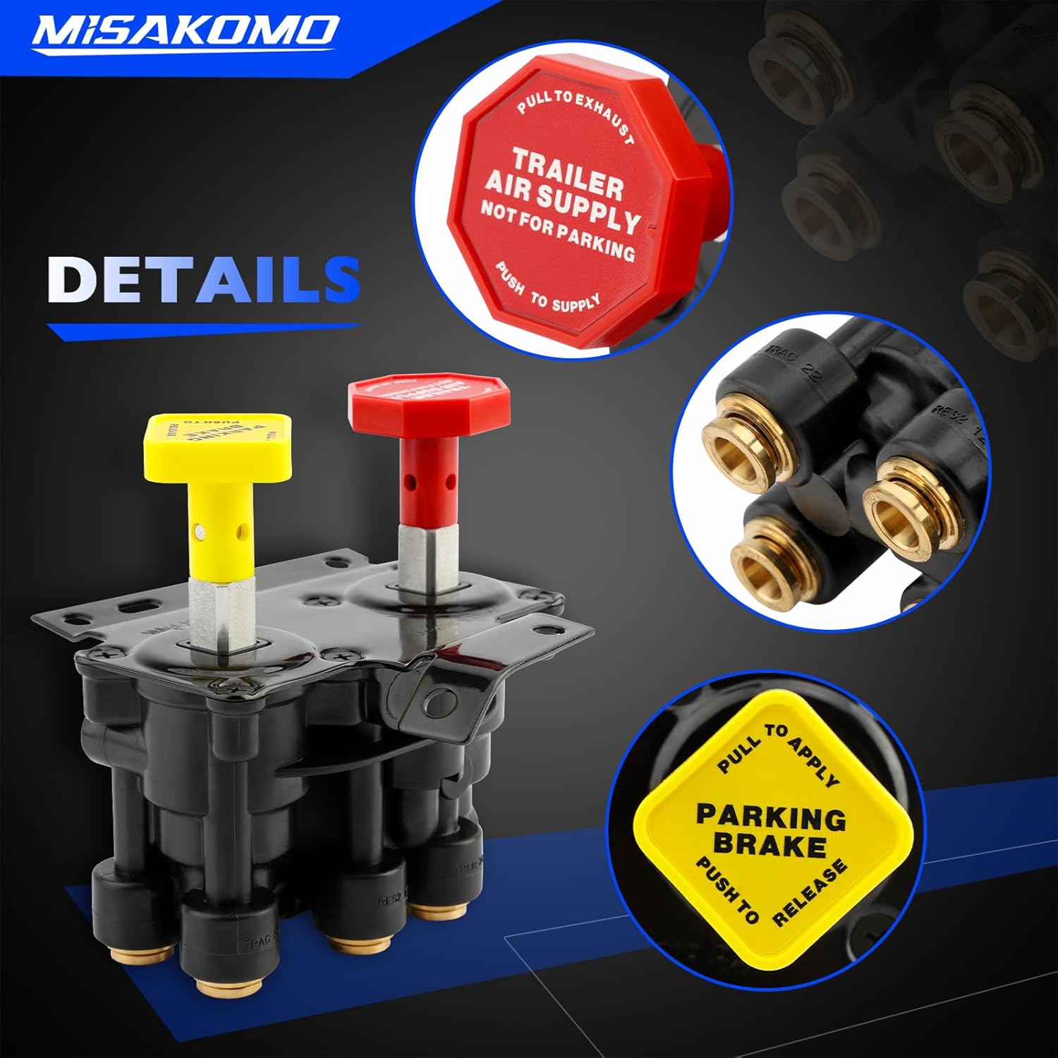 KN20619 MV-3 Dash Air Brake Control Valve, 3/8" Push-to-Connect Ports - Replacement for Haldex RKN20619 Volvo Freightliner Trucks