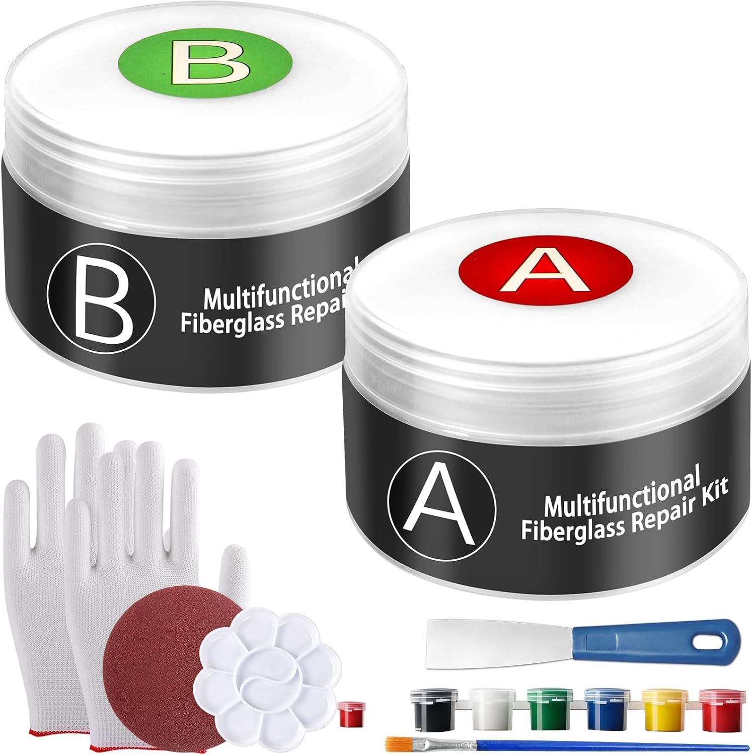 Fiberglass Repair Kit (Color Match) Shower Tray Repair Kit- Bath Repair Kit White Bathtub and Sink Repairs Kits for Chips Dents Cracks Holes Scratchs