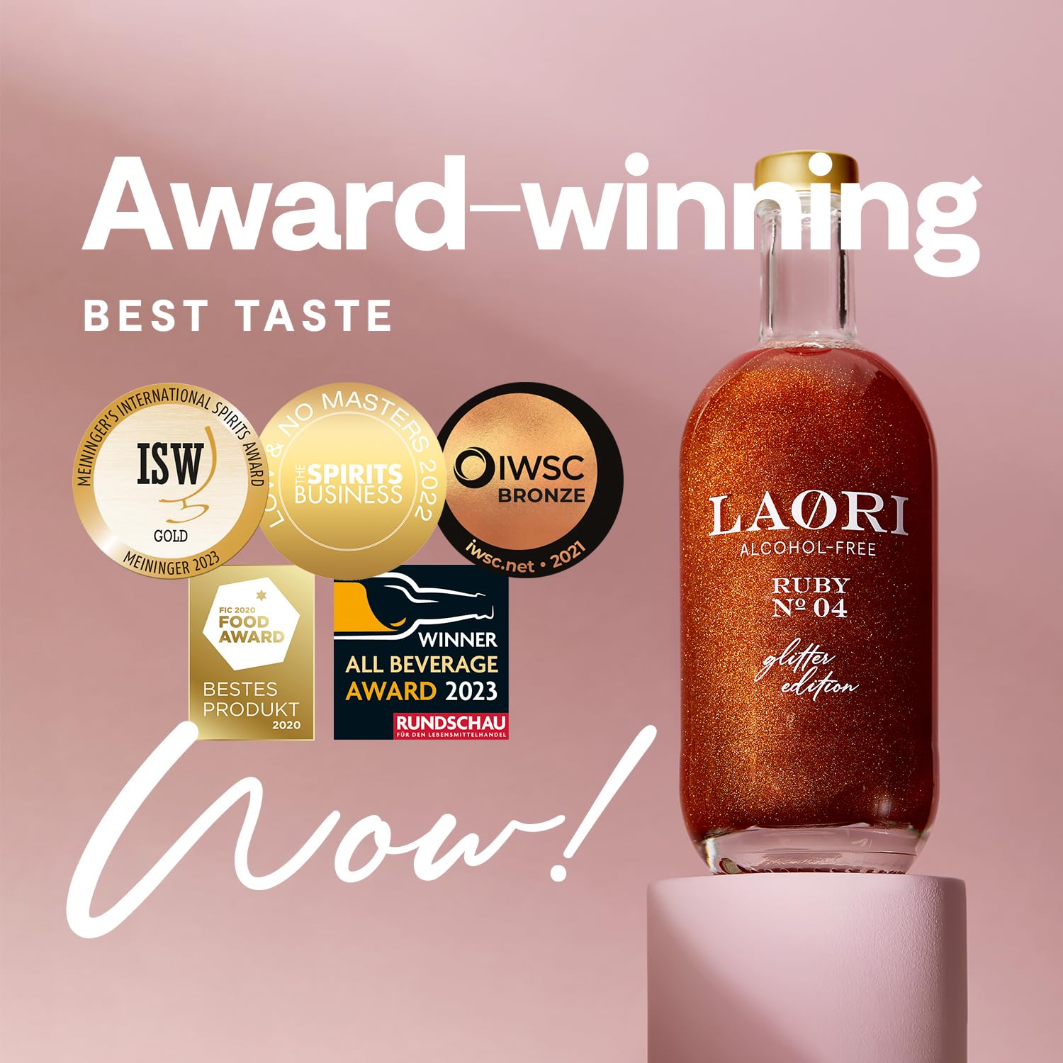 Laori Spritz pailleté sans alcool | Apéritif sans alcool à paillettes sans arômes artificiels | Colorants végétaux | Parfait pour Spritz | Goût d'orange+pamplemousse | Seulement 65 kcal