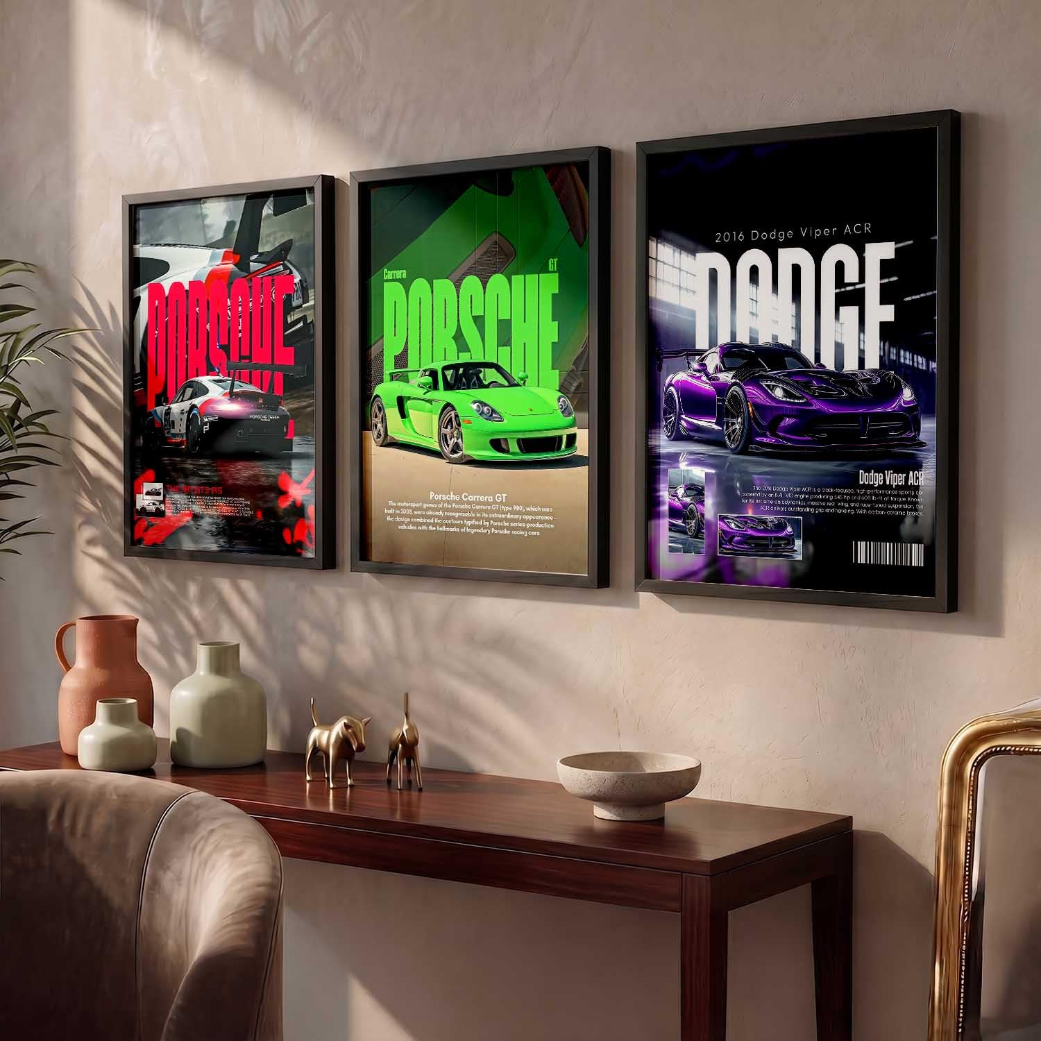 Porsche Car Posters - Set of 3 Framed Wall Art -12 Porsche Car Posters - Set of 3 Framed Wall Art -12
