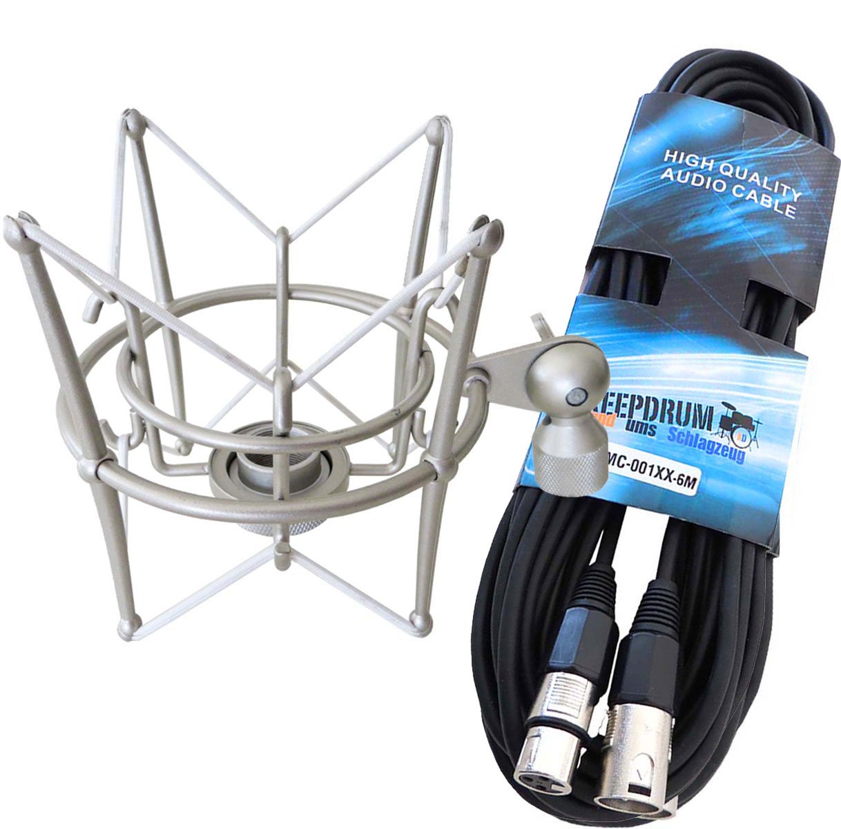 keepdrum MS089SV Silber Mikrofon-Spinne Halterung für G-Track AT2020 6m XLR Mikrofon Kabel