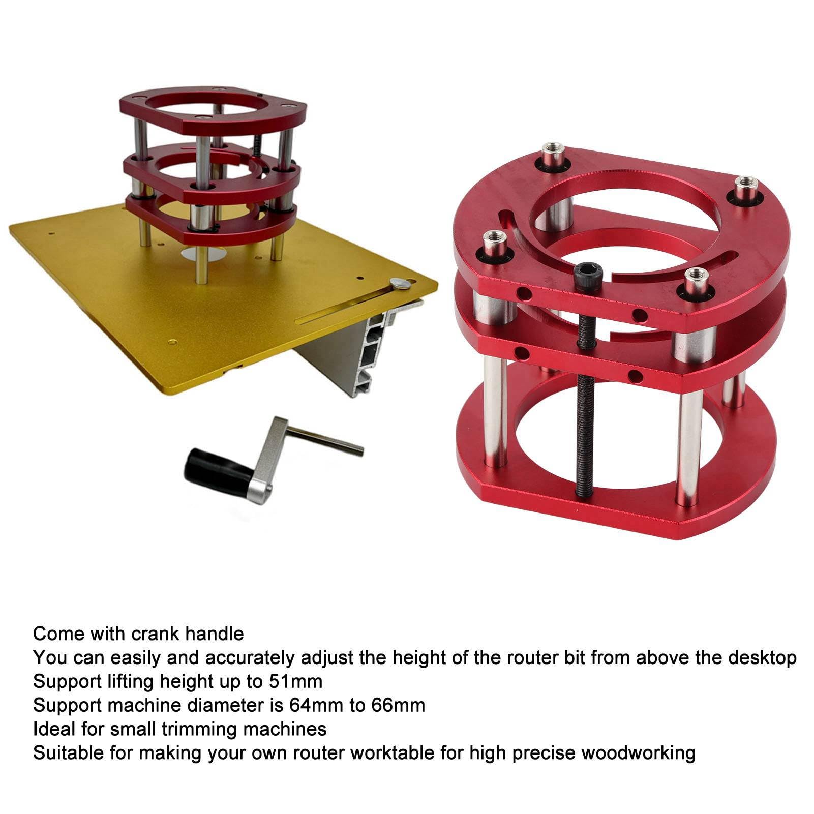 Élévateur de défonceuse en Alliage d'aluminium et Acier Inoxydable - pour Le Travail du Bois - Base de Levage avec 4 mâchoires et manivelle, système de Levage de Table de défonceuse