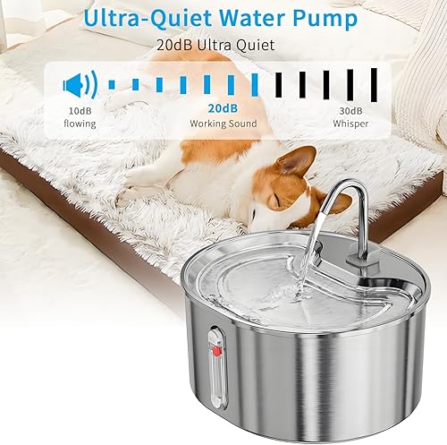 Miniatura 4 de Fuente de agua para gatos de acero inoxidable dispensador automático de agua para mascotas de 108 oz3.2L Fuente de agua para interiores con