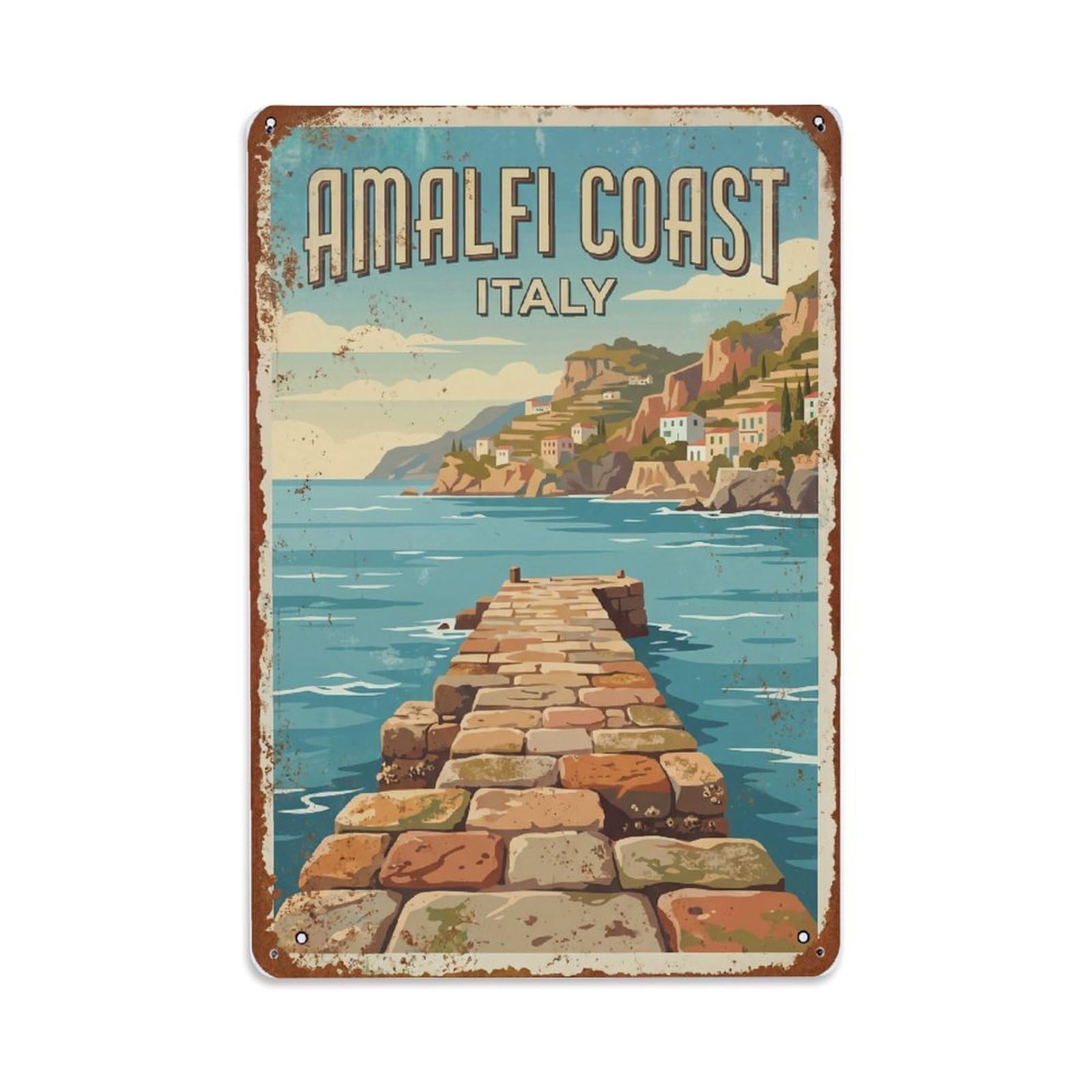Vintage Travel Jetty Italy Stone Metal Tin Sign Plaque Wall Decor for Cafe, Club Bar, Office, Home Garden Metal Poster 8x12Inch