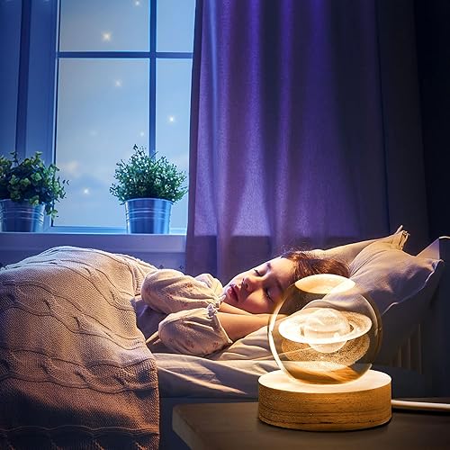 Miniatura 6 de DNIEBW Luz nocturna de bola de cristal de bosque de ciervos 3D para niños, lámpara de noche de bola de vidrio con base de madera, decoración de