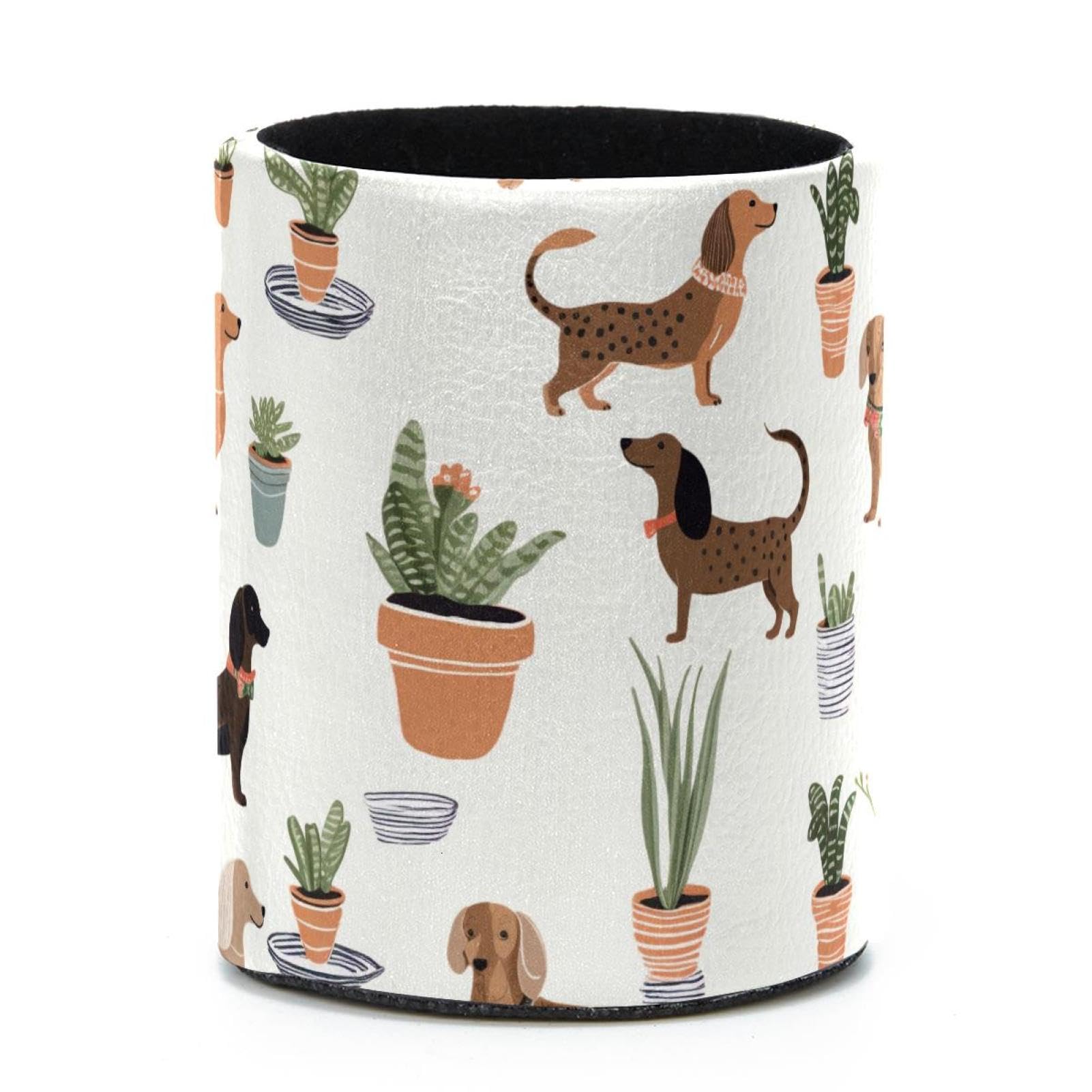 VAPOKF Round Pencil Holders for Desk, Cactus Dachshund Pen Holders Pen Pot Makeup Brushes Storage Desktop Stationery Supplies Organiser for Home Office