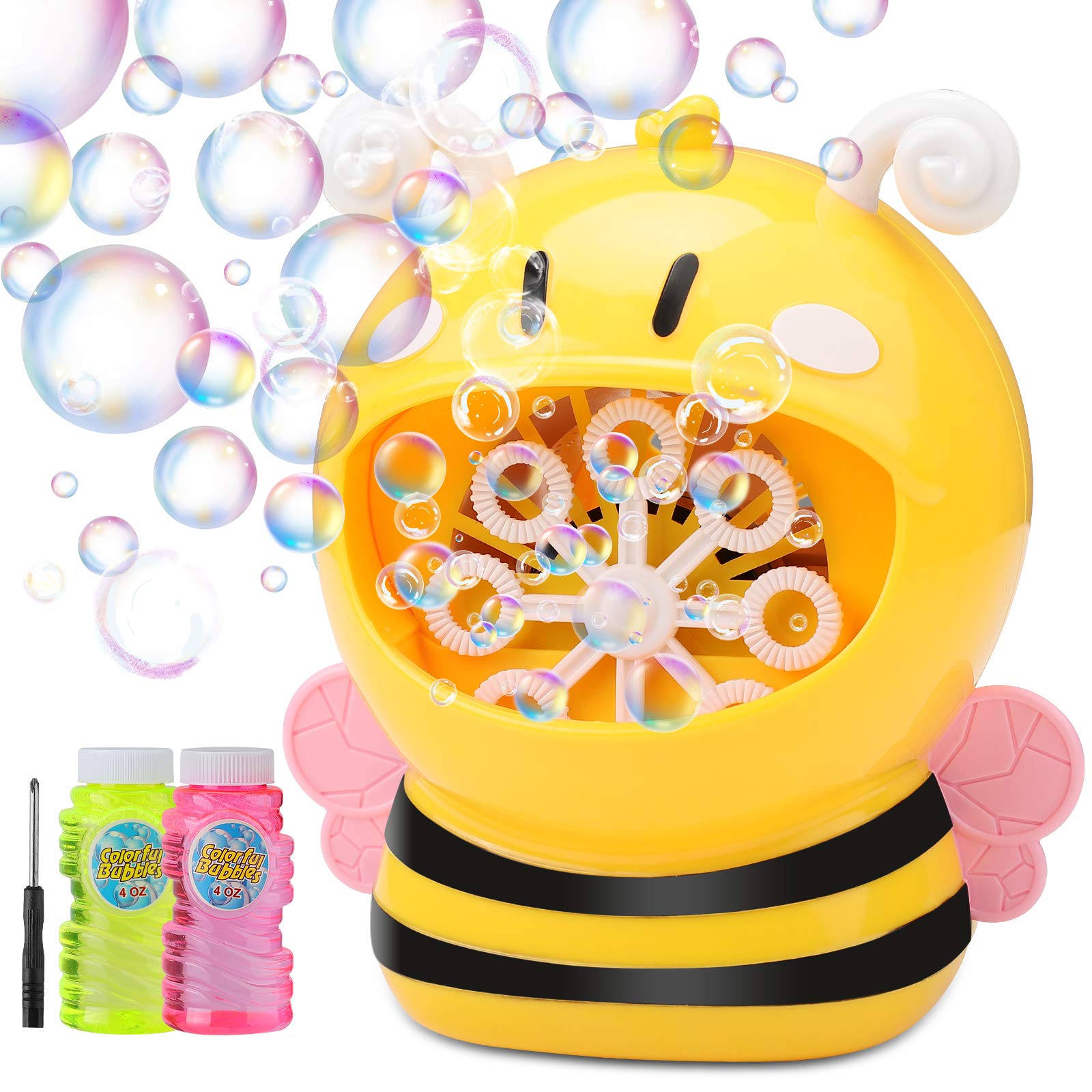Bubble Machine Bee Bubble Blower 800+ Bubbles Per Minute, Automatic Bubble Machine for Kids Toddlers Boys Girls Baby Bath Toys Indoor Outdoor, Cute Bubble Maker with Bubble Solution 8oz