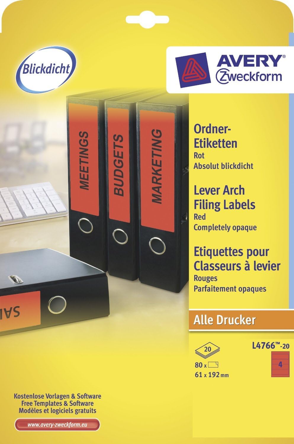 Avery Border Binder Labels, Red 192 x 61 mm (20) Printer Labels (Red